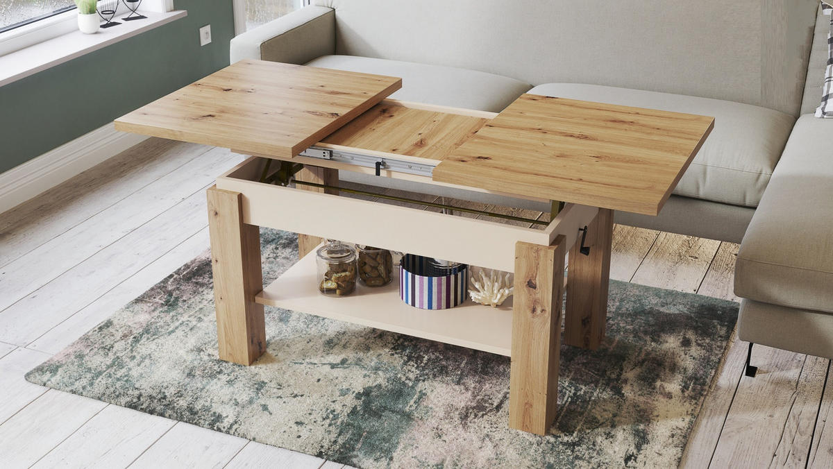 COUCHTISCH rechteckig Eiche Artisan - Beige ausziehbar höhenverstellbar - Beige/Eiche Artisan, Holzwerkstoff (68/110/59cm) - designimpex
