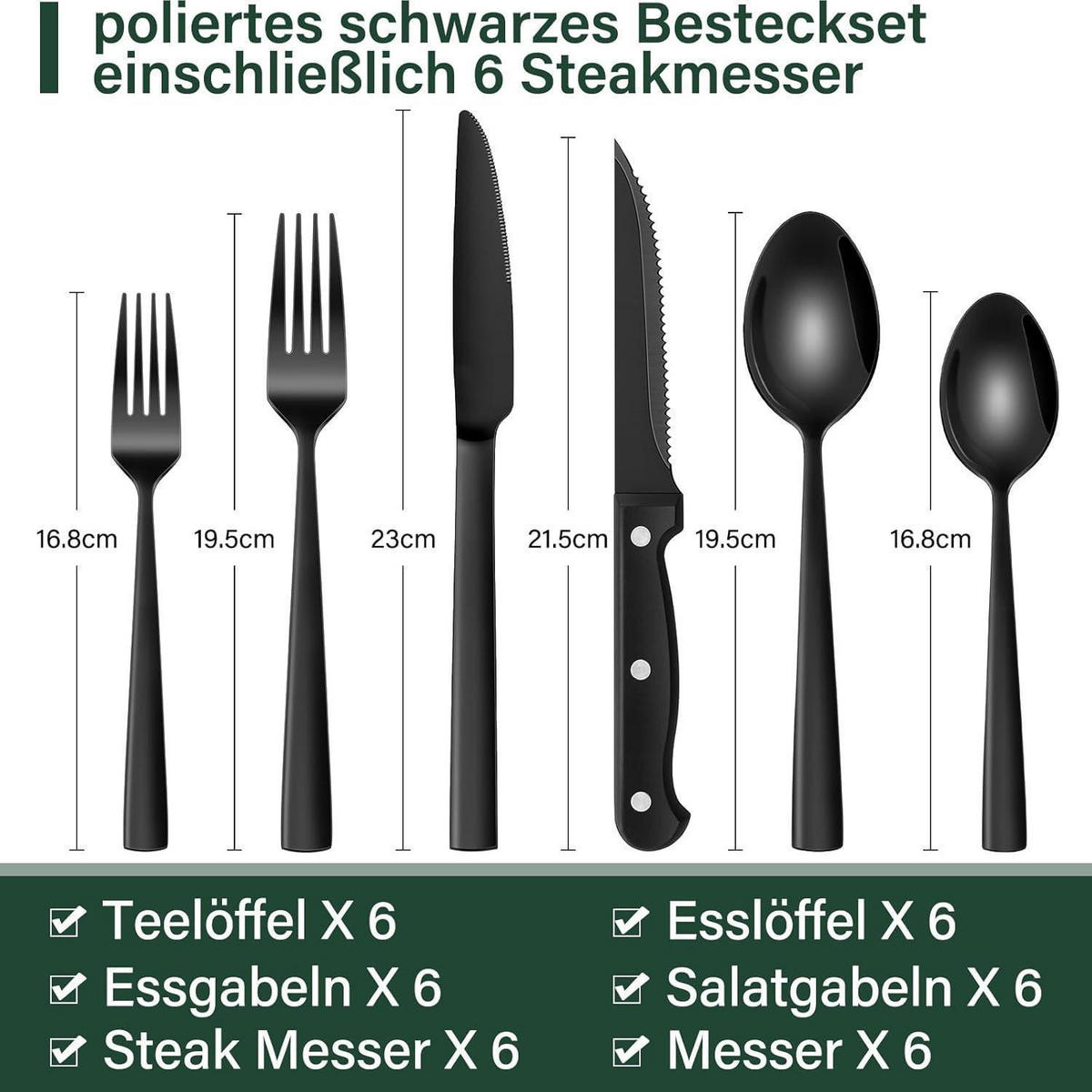BESTECKSET 36-teiliges Set Edelstahl Schwarz - Schwarz, Metall