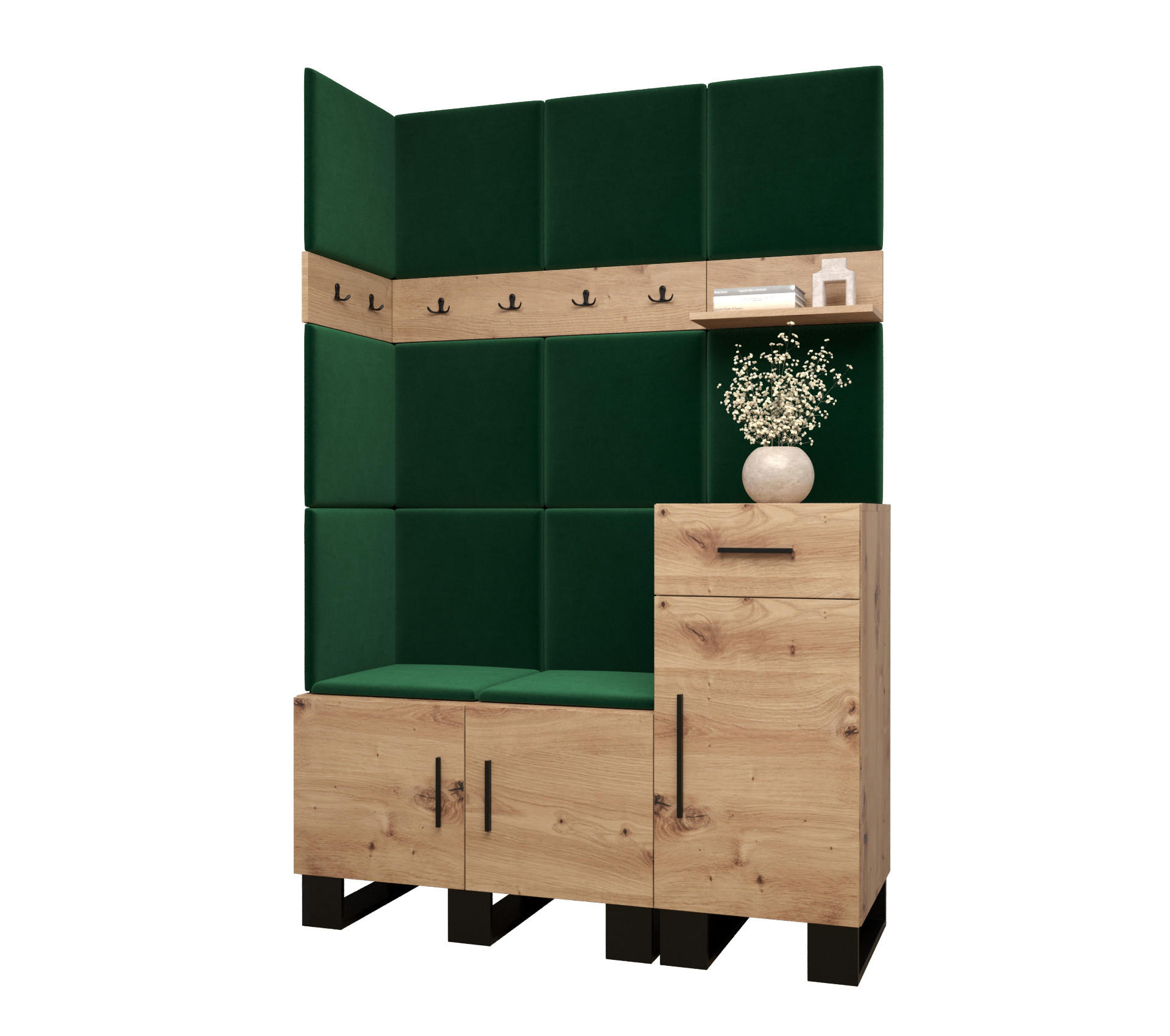 Abiks Möbel Garderoben-Set Eiche Artisan, Waldgrün 126x196x45.6 cm