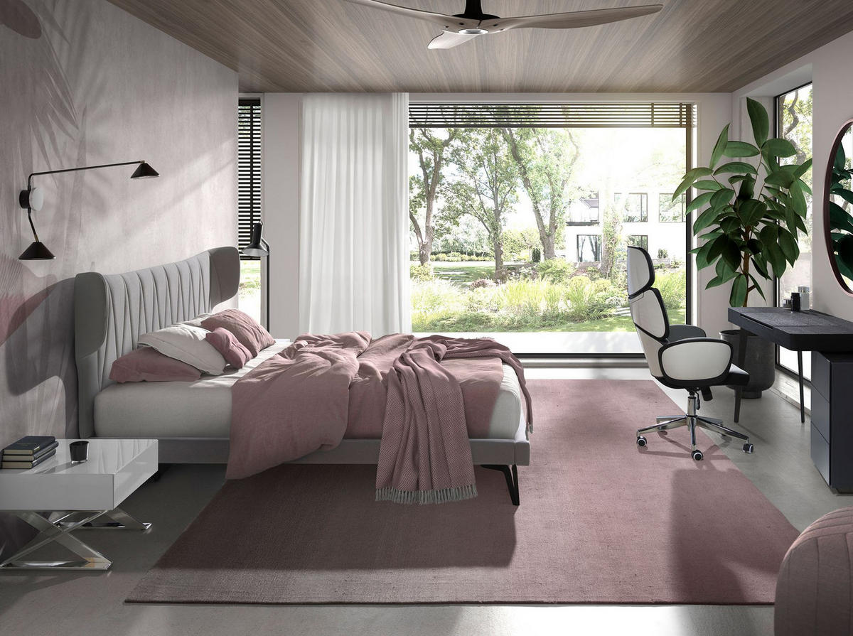 BETT Hellgraues Stoffbett 233/213/112 cm - Schwarz/Grau, Textil (180/200cm) - ANGEL CERDA