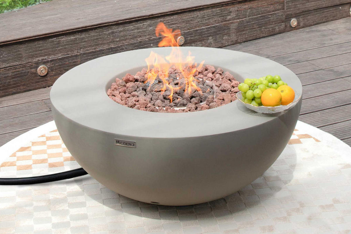 FEUERTISCH Roca Gasfeuerstelle aus GFRC-Beton 87/87/37 cm - Hellgrau, Stein (87/37/87cm) - Elementi