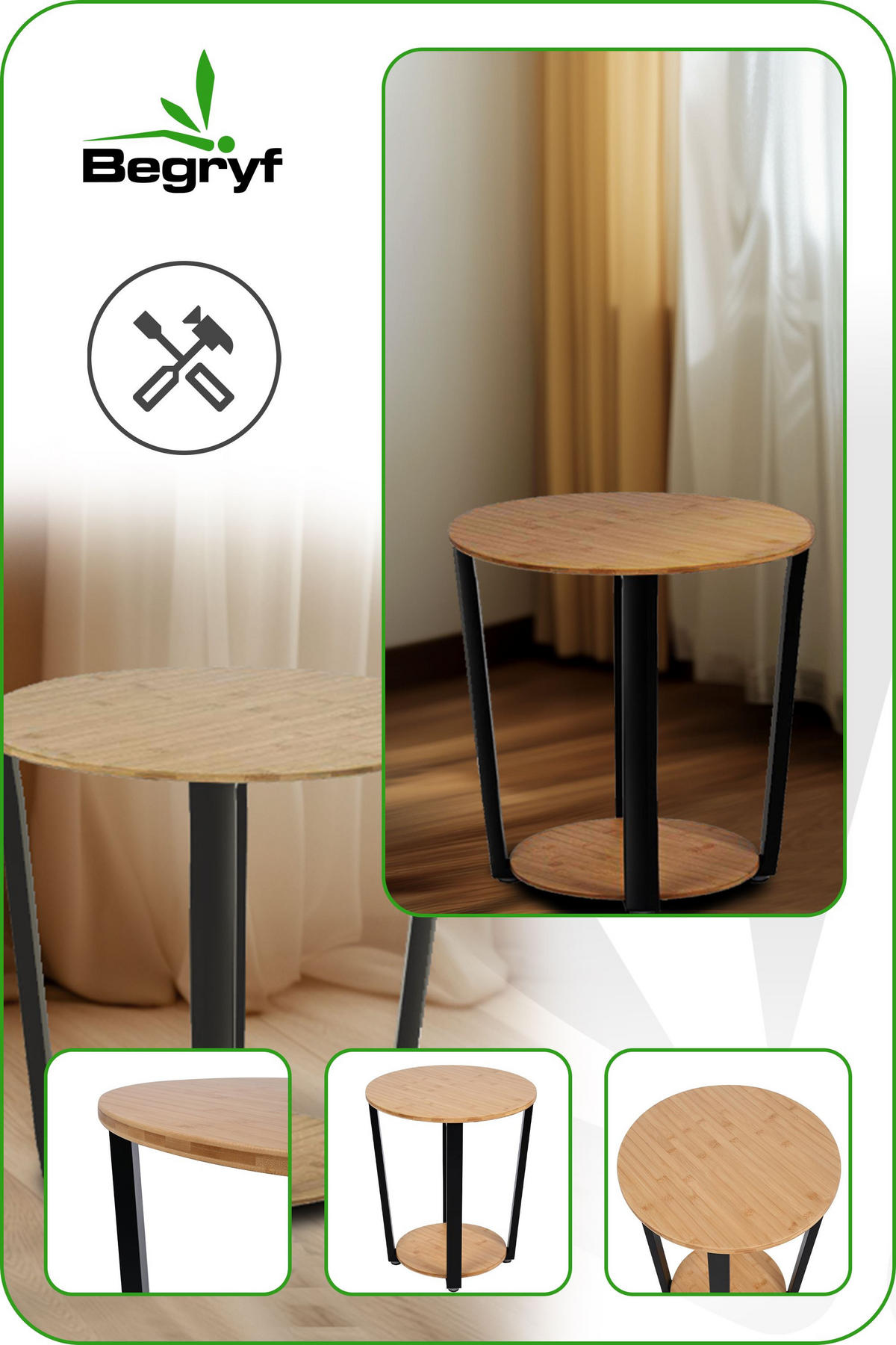 COUCHTISCH Holzoptik Metall Eichefarben Schwarz rund klein 46x52 cm - Eichefarben/Schwarz, Holzwerkstoff/Metall (46/46/52cm) - Begryf