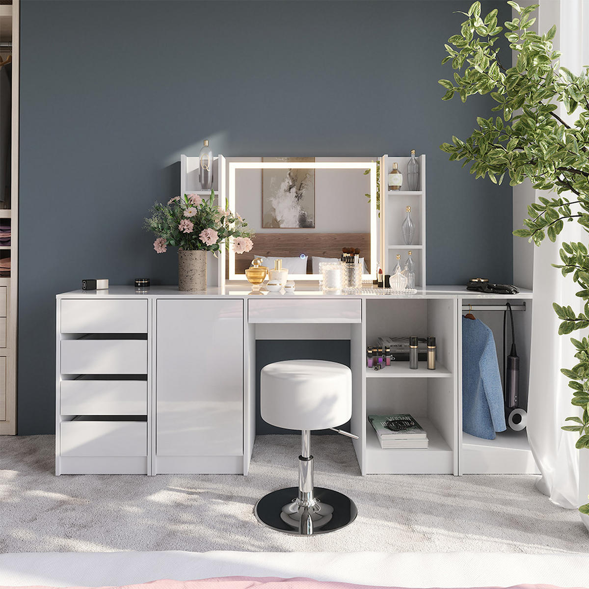 STĚNOVÉ ZRCADLO Sherry Bílá - bílá, kompozitní dřevo (80/65/10cm) - Vicco