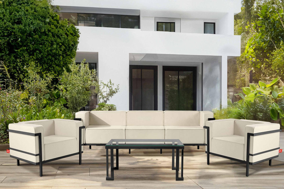 GARTENSOFA TRIGLO 3-Personen, Stahlrahmen, Modern, Dunkelgrau/Cremeweiß - Dunkelgrau/Creme, Textil/Metall (229/70/69cm) - KONSIMO®