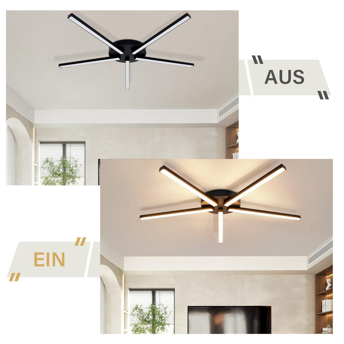 LED-DECKENLEUCHTE Halberstadt 64.2/61.1/4.8 cm - Schwarz, Metall (64.2/61.1/4.8cm) - Nettlife