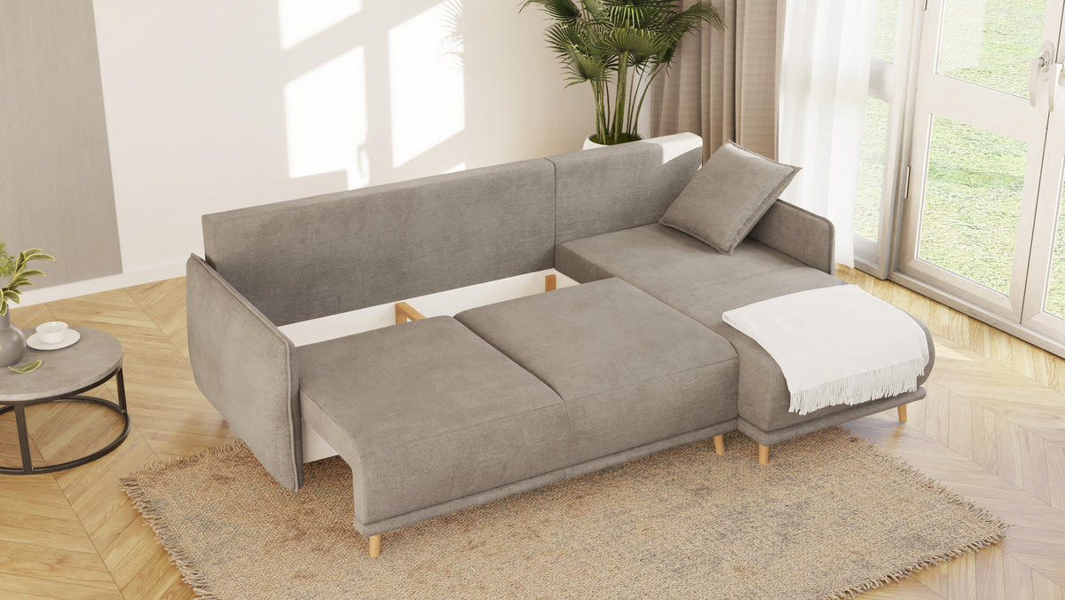 ECKSOFA Chroma Dunkelbeige Luxusmicrofaser - Beige/Braun, Holz/Textil (238/170cm) - S-Style Möbel