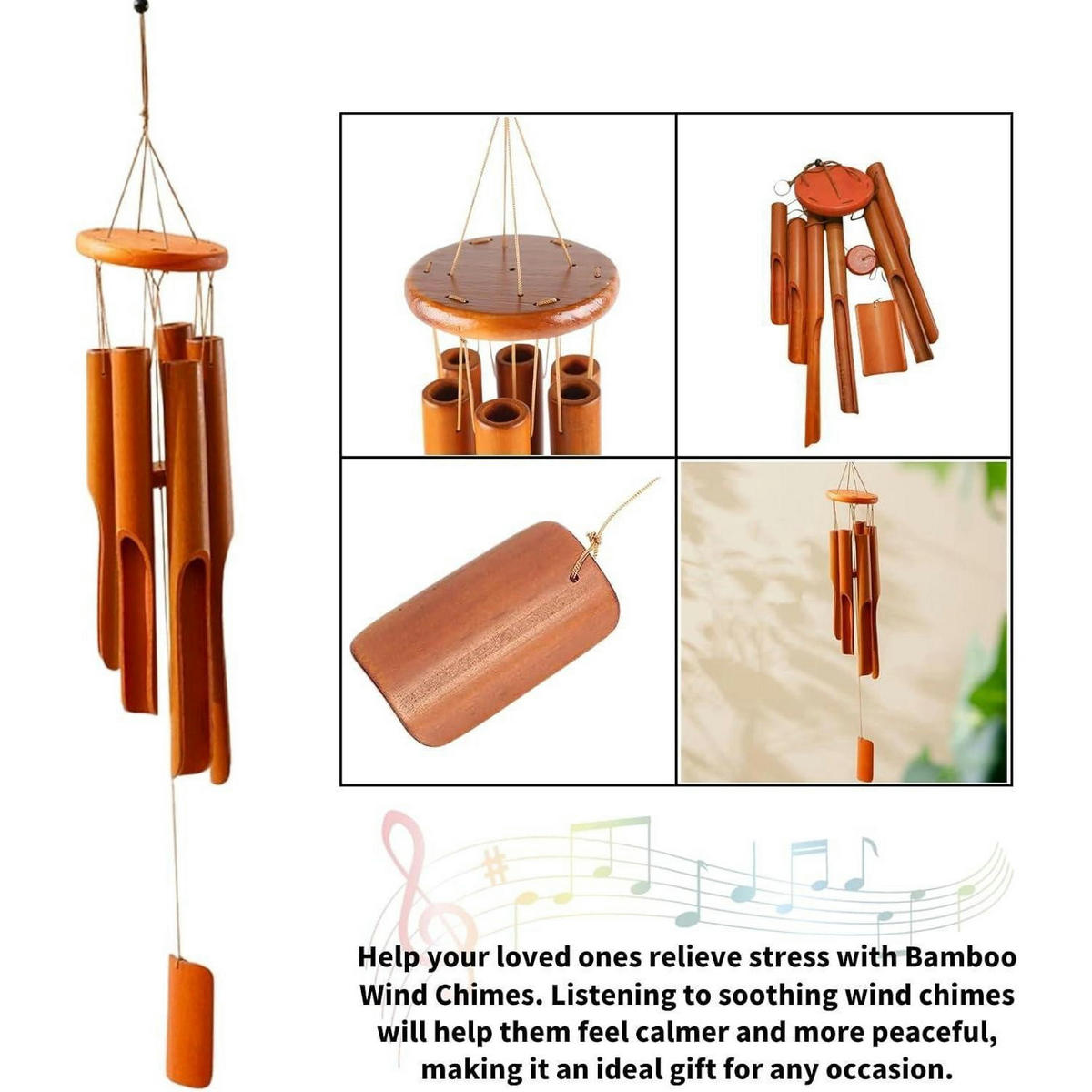 WINDSPIEL Bambus 6 Rohre Holzfarbe 75 cm - Braun, Naturmaterialien (10/10/75cm)