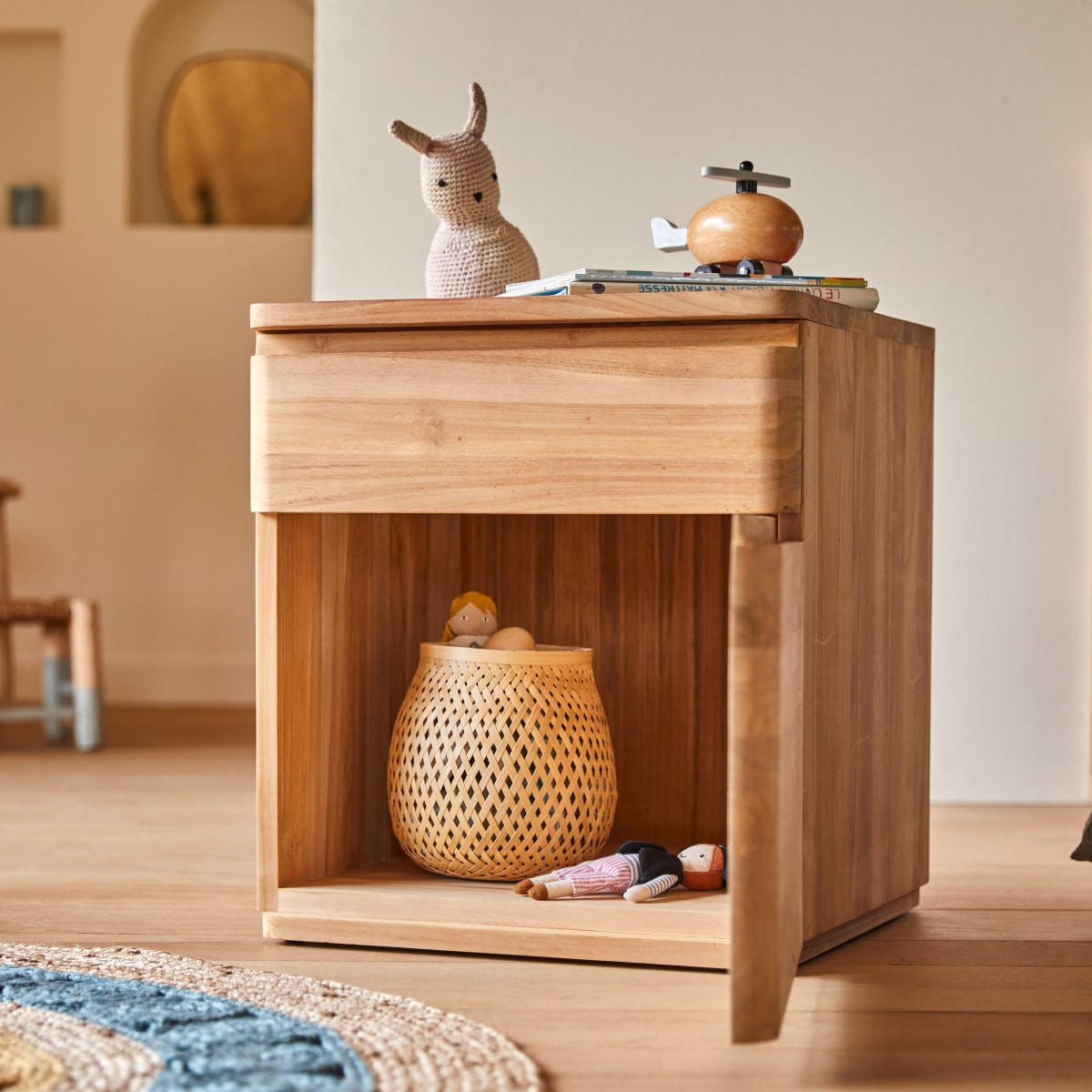 KINDER-NACHTTISCH Nino Natur aus Teak - Naturfarben, Holz (45/50/45cm) - Tikamoon