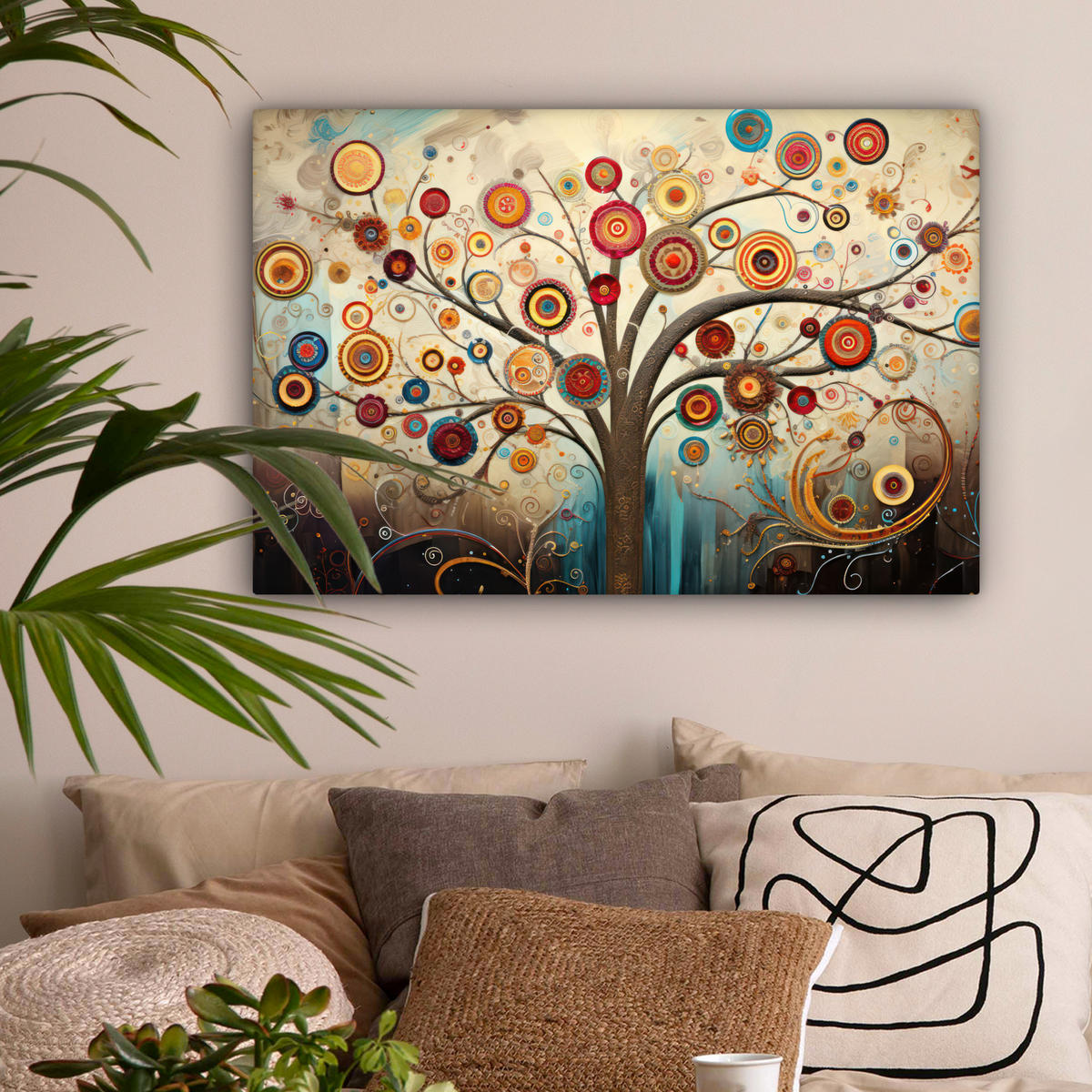 LEINWANDBILD Baum - Baum des Lebens - Farbe Gemälde 60x40 cm - Braun, Textil (60/40cm) - MuchoWow