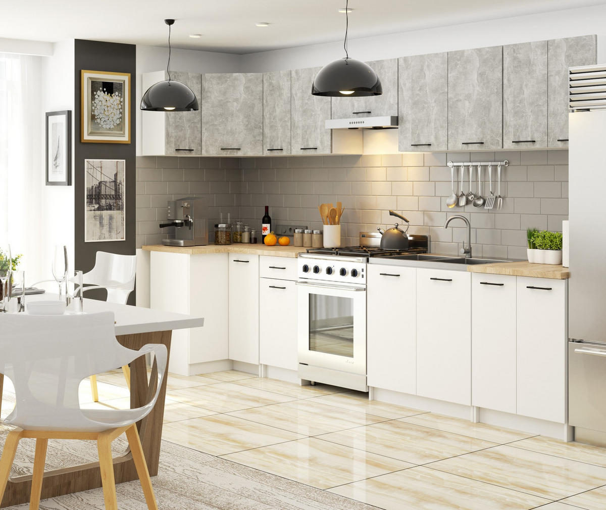 KÜCHENSCHRANK Weiß, Steingrau 30x60x58cm - Schwarz/Weiß, Holzwerkstoff/Kunststoff (60/58/30cm) - Akord