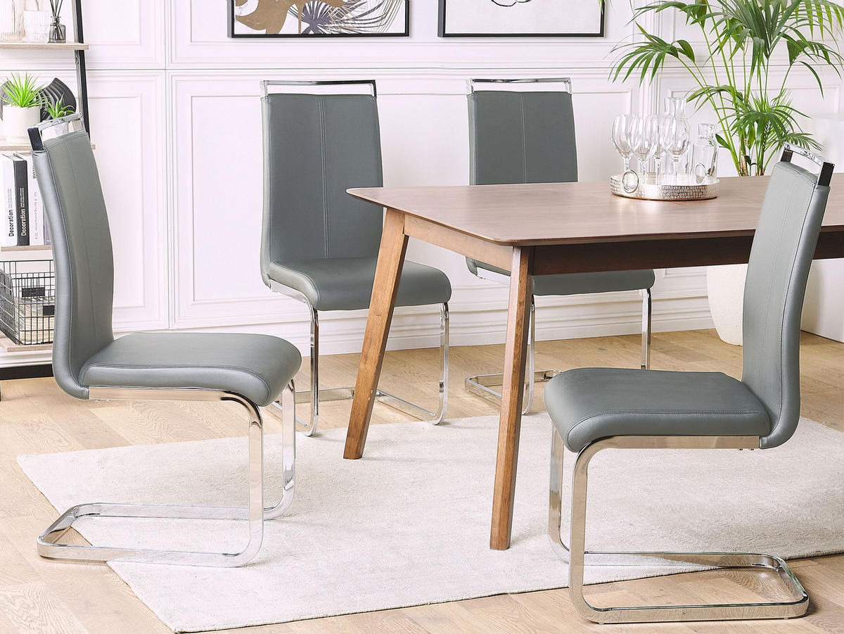 ESSZIMMERSTUHL 2er-Set Kunstleder Grau Greedin - Grau, Textil/Metall (42/99/50cm) - Beliani
