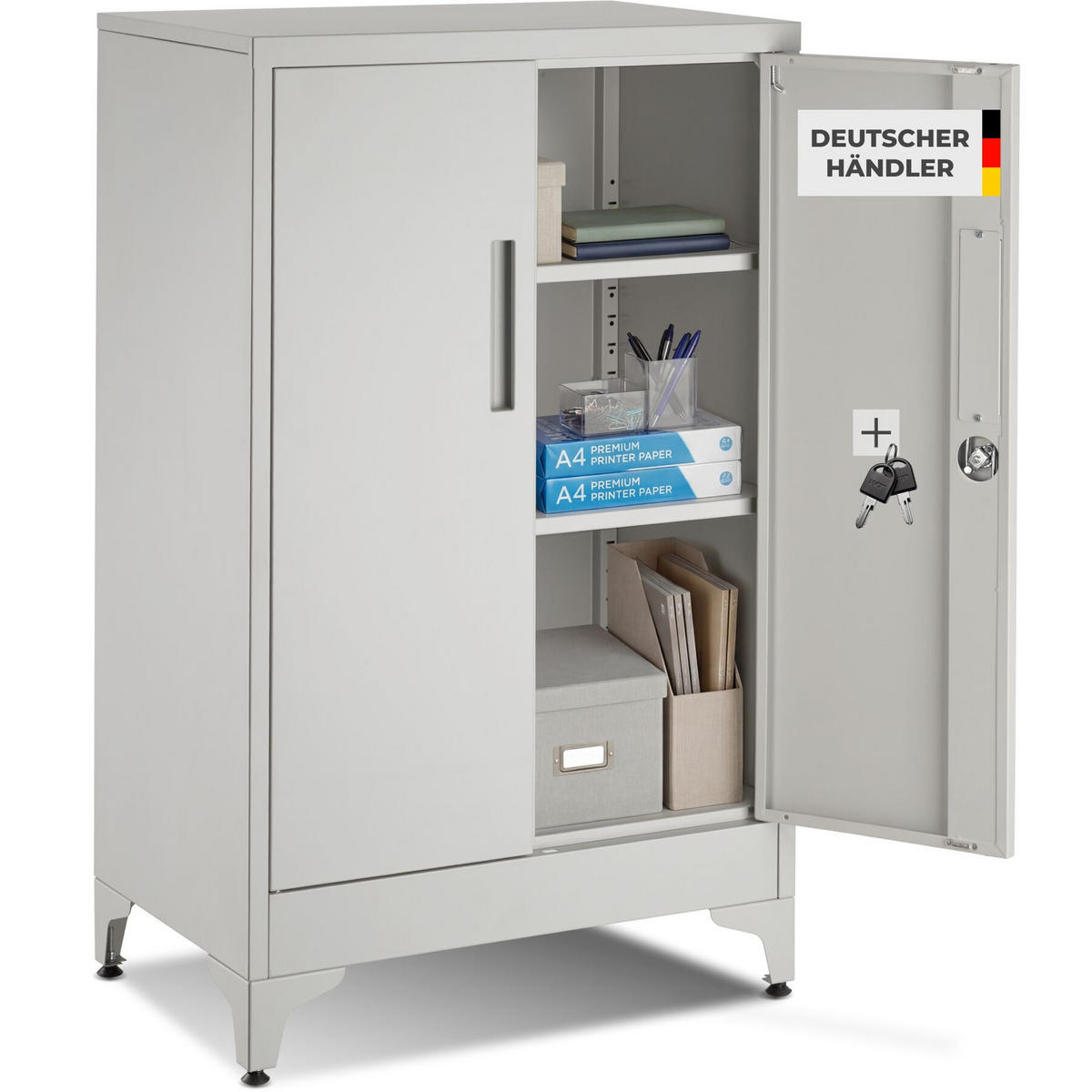 AKTENSCHRANK Blake, Kippschutz, höhenverstellbare Füße, grau - Grau, Metall (60/100/40cm) - tectake