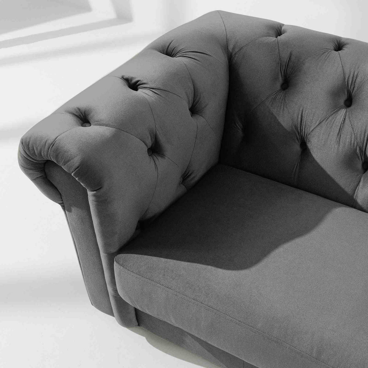3-SITZER-SOFA GRAVO Chesterfield, Velours - Wengefarben/Grau, Leder/Holz (202/72/95cm) - KONSIMO®