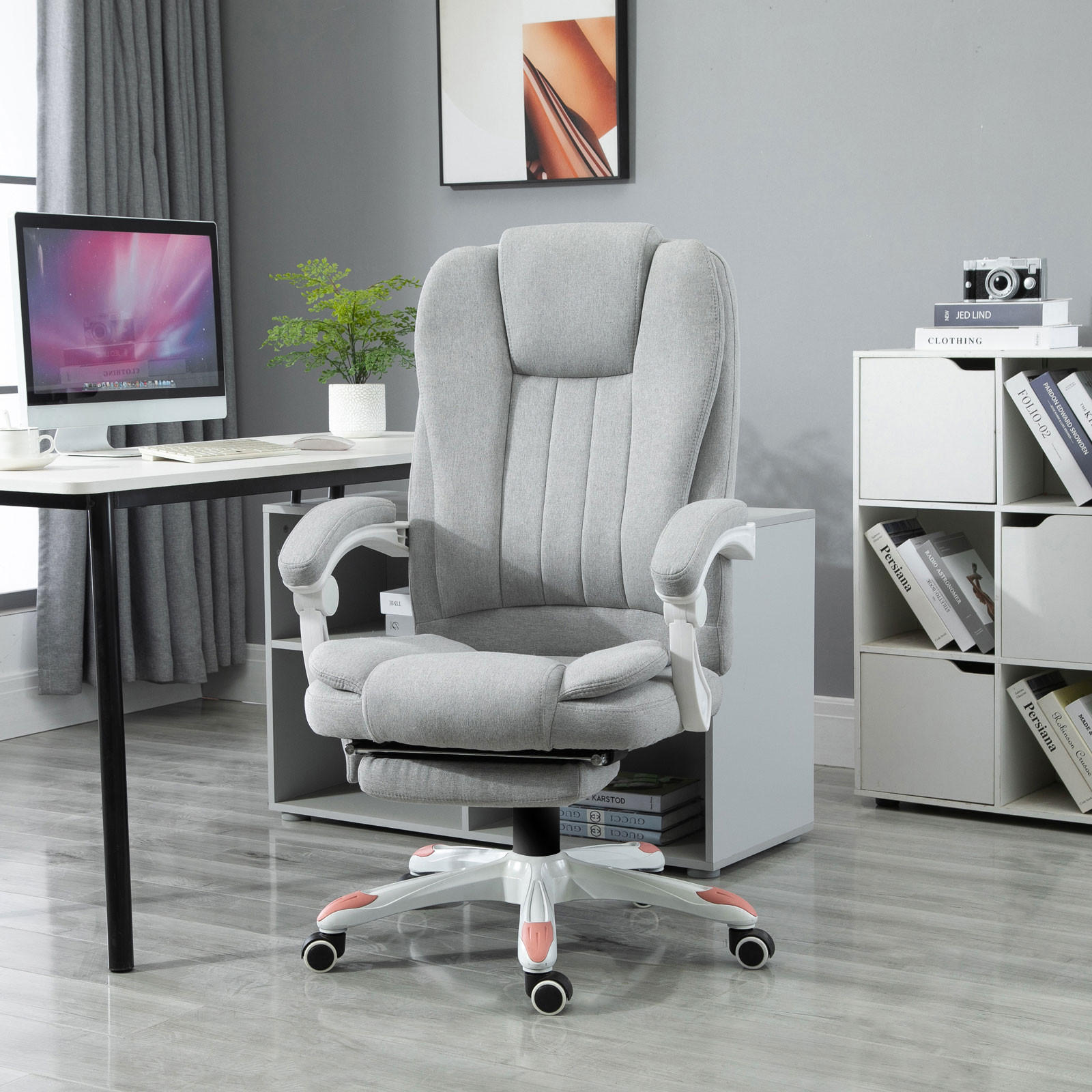 MASSAGE Bürostuhl, Schaumstoff, Grau - Grau, Kunststoff (63/107/66cm) - Vinsetto