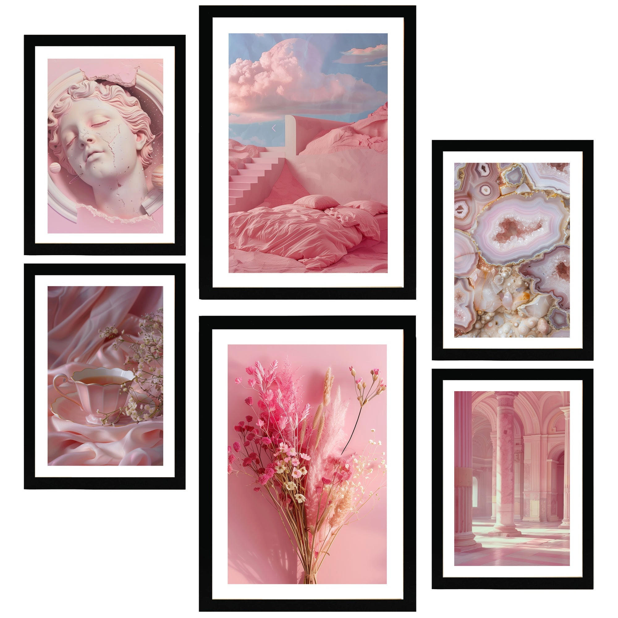 POSTER Set Mit 6 Rosa Komposition A3 & A4 Schwarzer Rahmen - Schwarz, Papier (29/3cm) - Nacnic