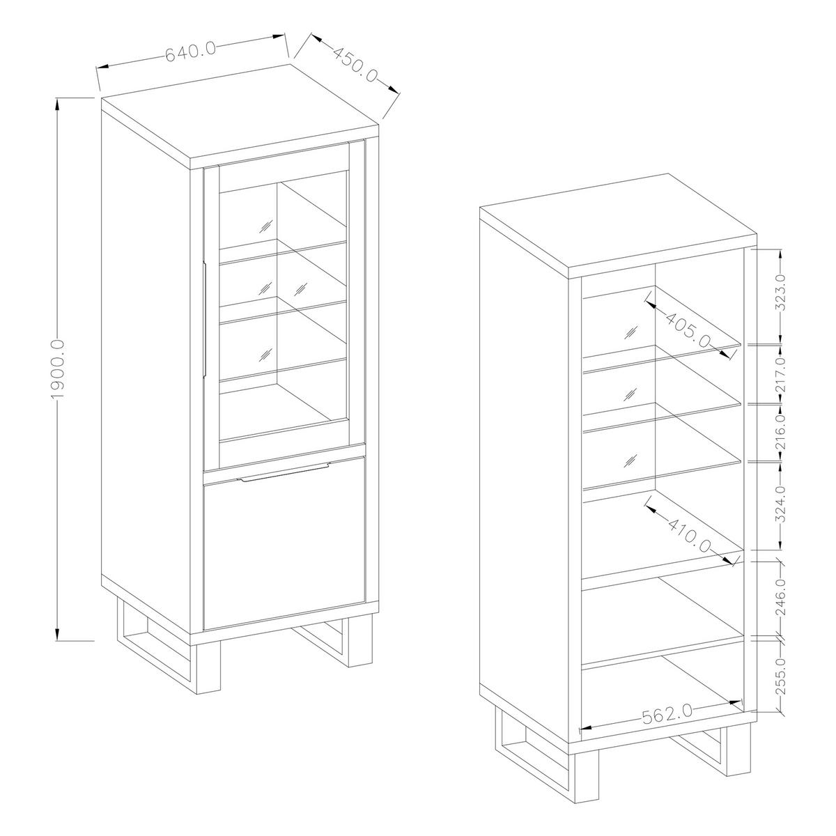 VITRINE in Eiche Wotan, Eiche - Eiche Wotan, Holzwerkstoff (64/190/45cm) - MASSENO