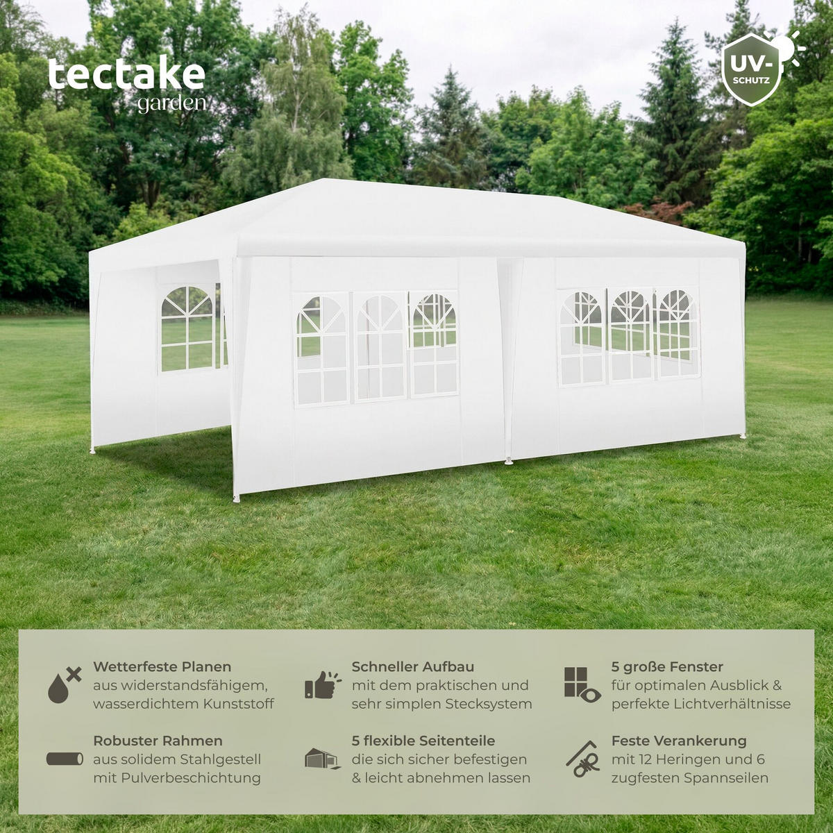 PAVILLON Novara, wasserdicht, weiß - Weiß, Kunststoff (300/250/600cm) - tectake