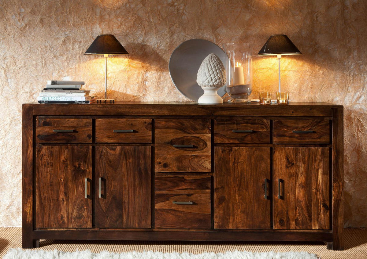 SIDEBOARD Sheesham 200x45x90 braun lackiert METRO LIFE #134 - Braun, Holz (200/90/45cm) - Massivmoebel24