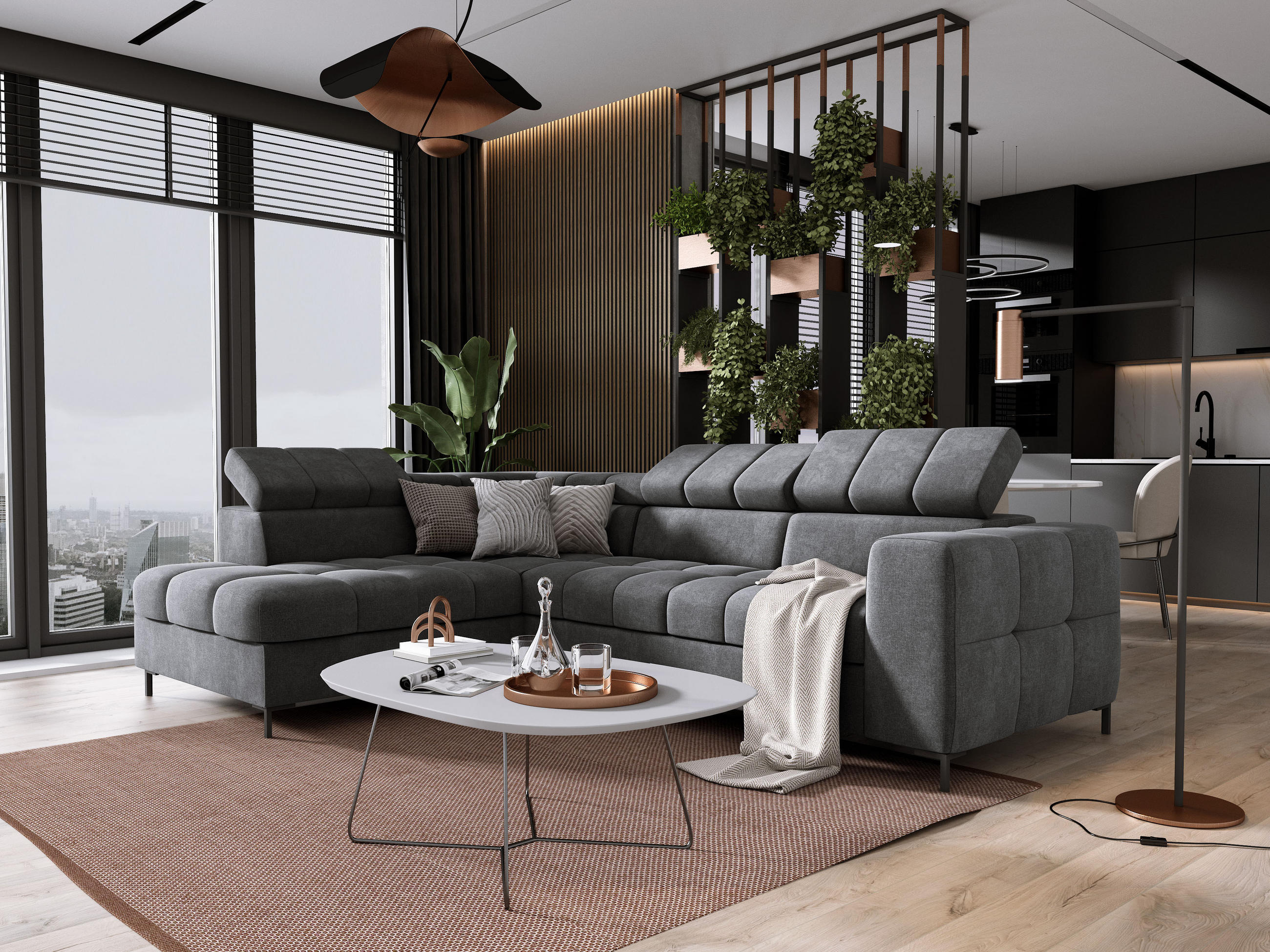 ECKSOFA PABLOS 279x201cm, Schlaffunktion, Stauraum, dunkelgrau, links - Grau, Holz/Textil (201/279cm) - DomoHome