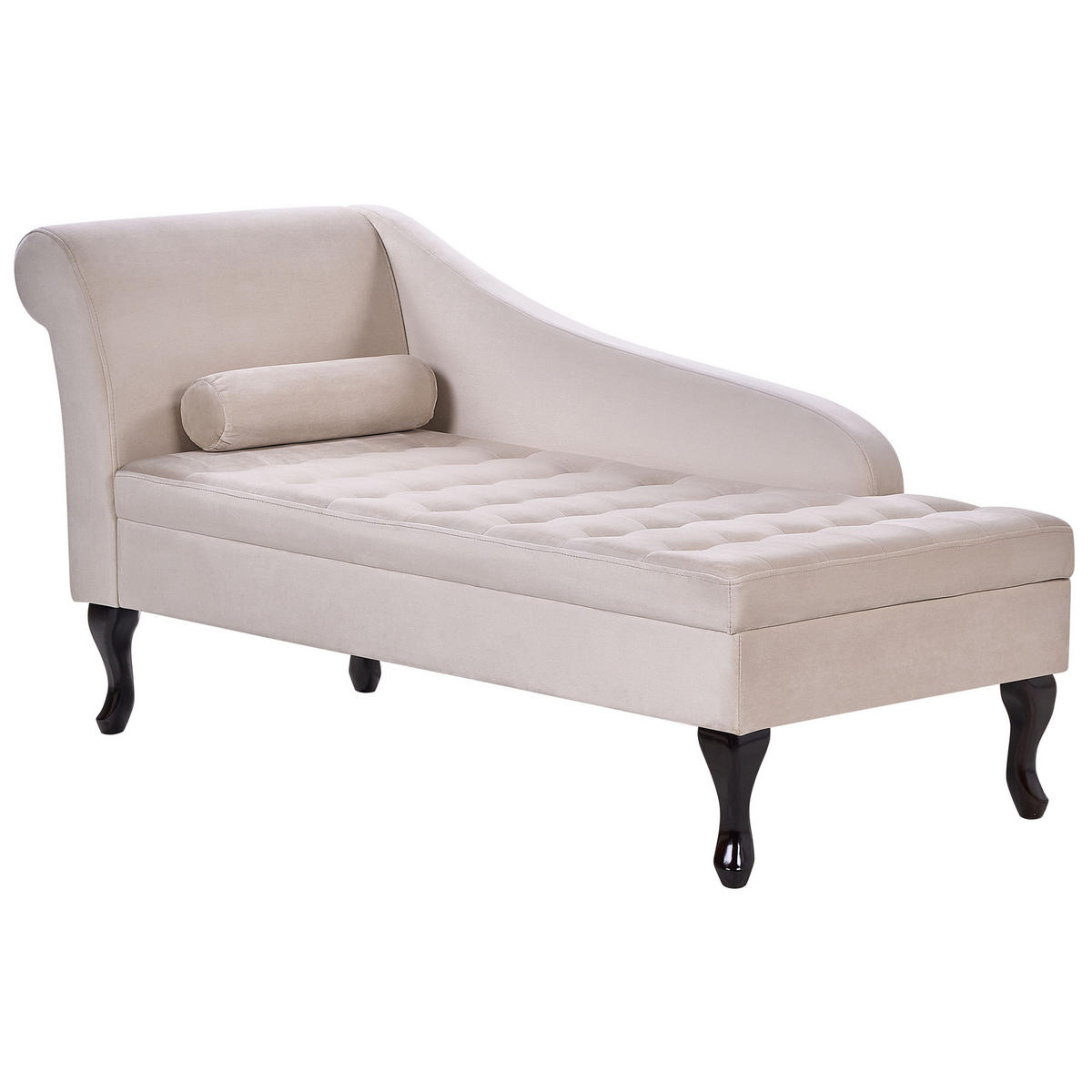 CHAISELONGUE Samtstoff hellbeige mit Bettkasten linksseitig Pessac - Beige/Schwarz, Textil (145/71/62cm) - Beliani
