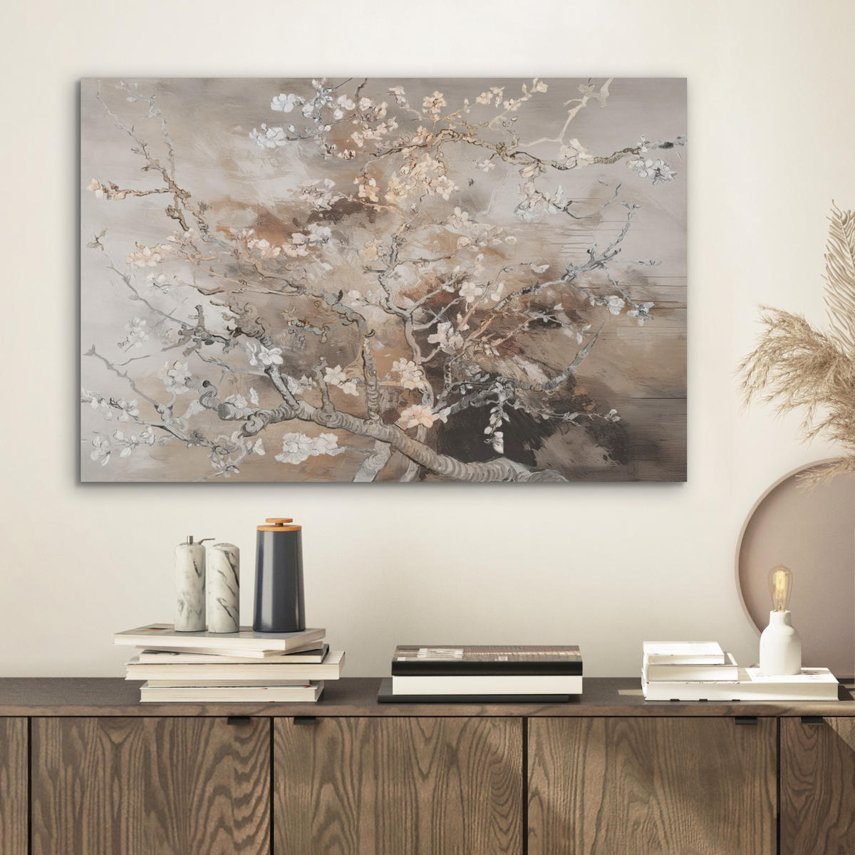 AKUSTIKBILD Mandelblüte - Kunst - Van Gogh - Beige - Abstrakt Wanddeko 70x50 cm - Braun, Kunststoff (70/50/0.9cm) - MuchoWow
