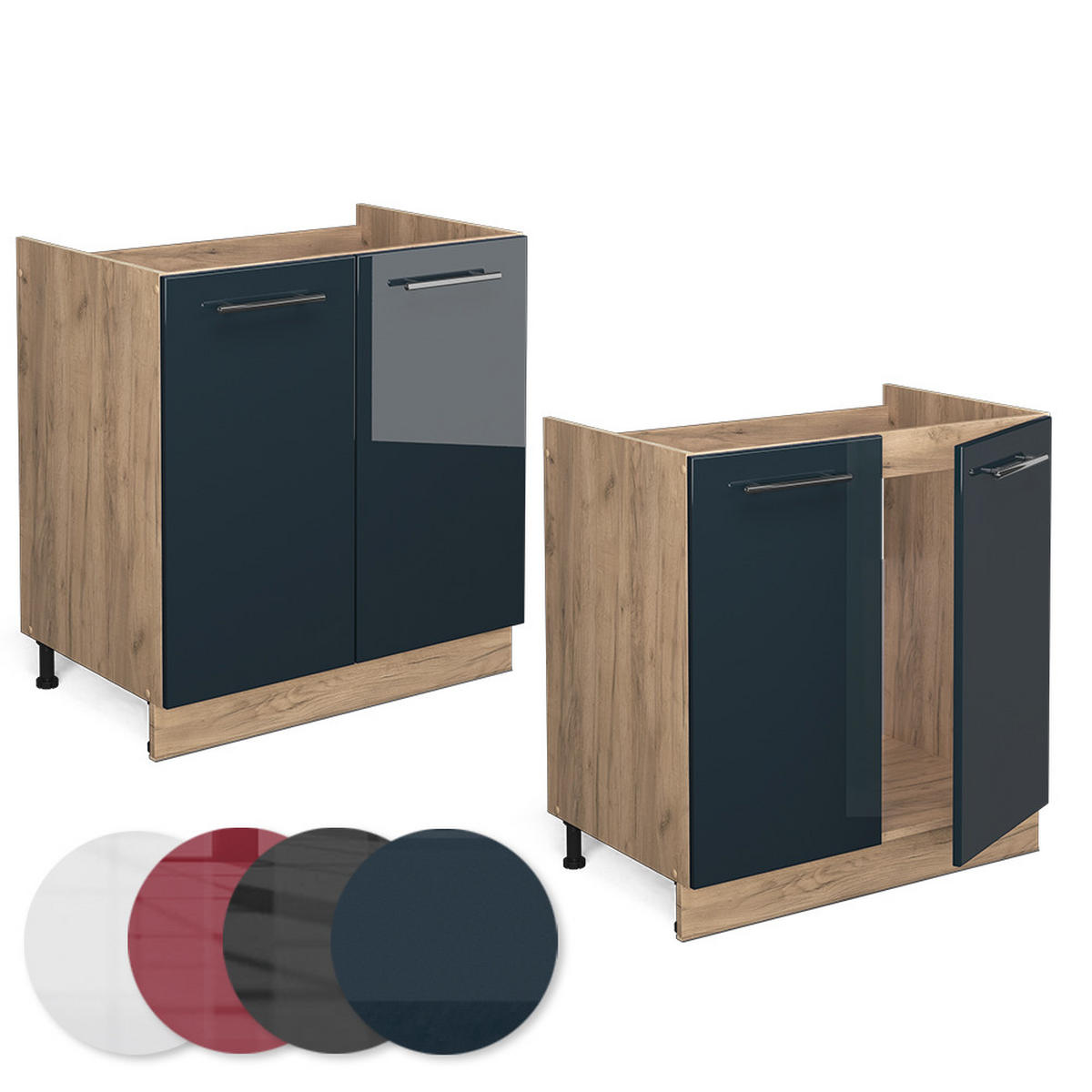 SPÜLENUNTERSCHRANK Fame-Line Dunkelblau Hochglanz 80 cm, AP Anthrazit - Eiche Wotan/Dunkelblau, Holzwerkstoff (80/82/60cm) - Vicco