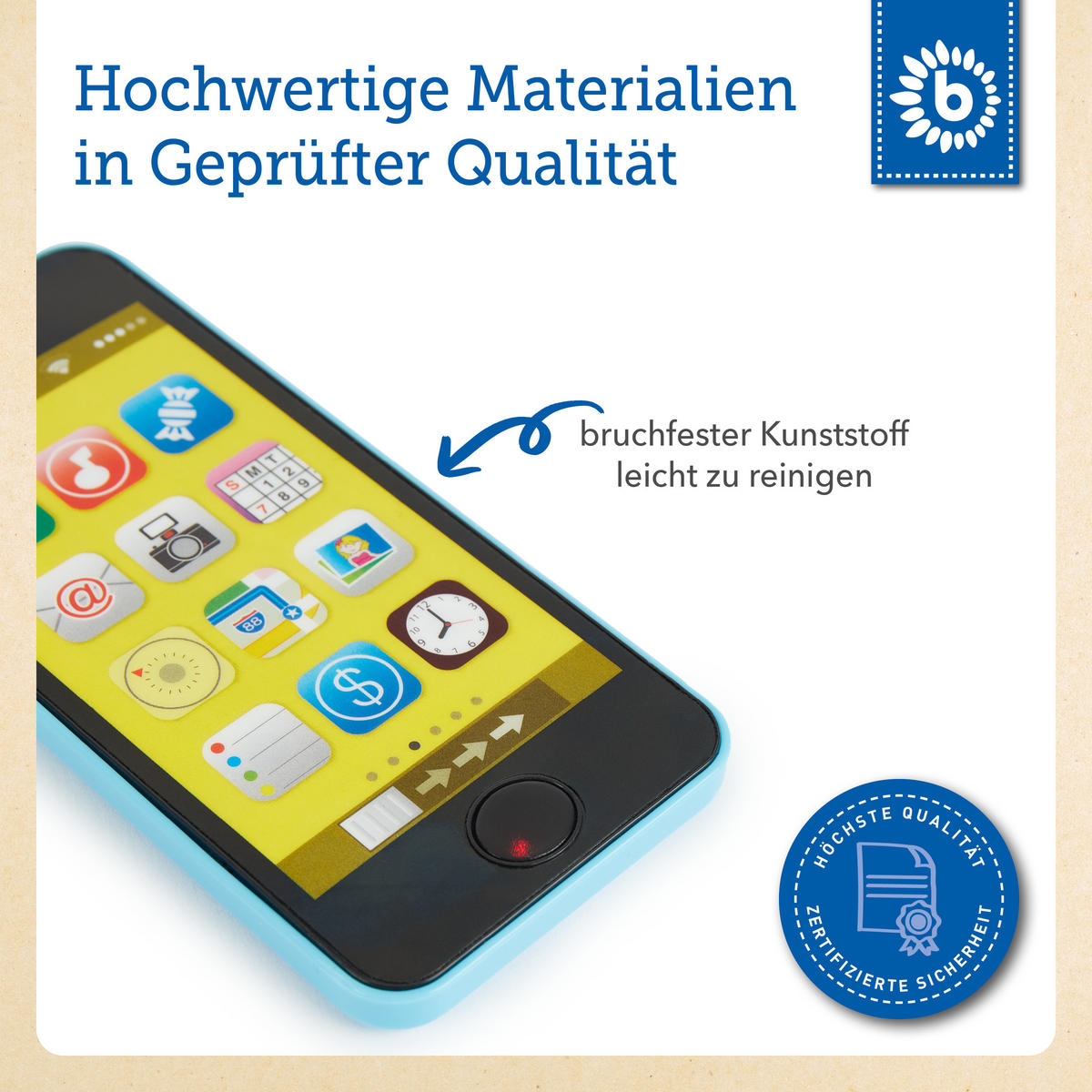 LERNSPASS Kinder Smartphone mit 40 Sounds - Blau, Kunststoff (0.8/5.5cm) - Bieco Spielwaren