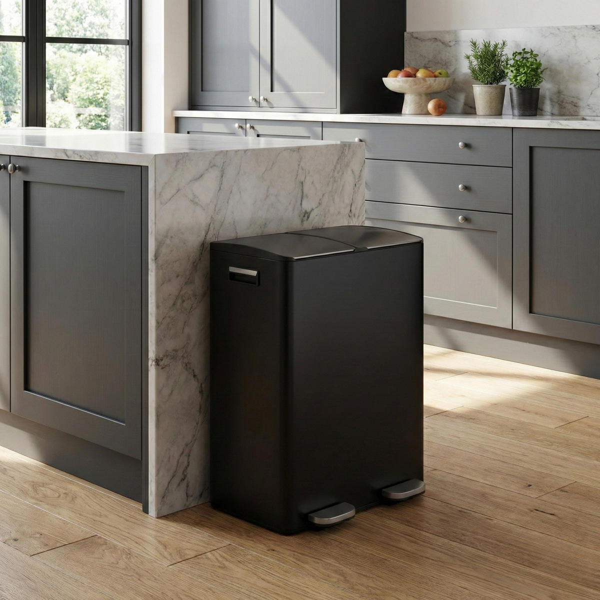 ZWEIFACH-MÜLLEIMER mit Tretpedal Sector 30 l 58,5/36/65 cm - Schwarz, Metall (36/65/58.5cm) - Home Styling Collection