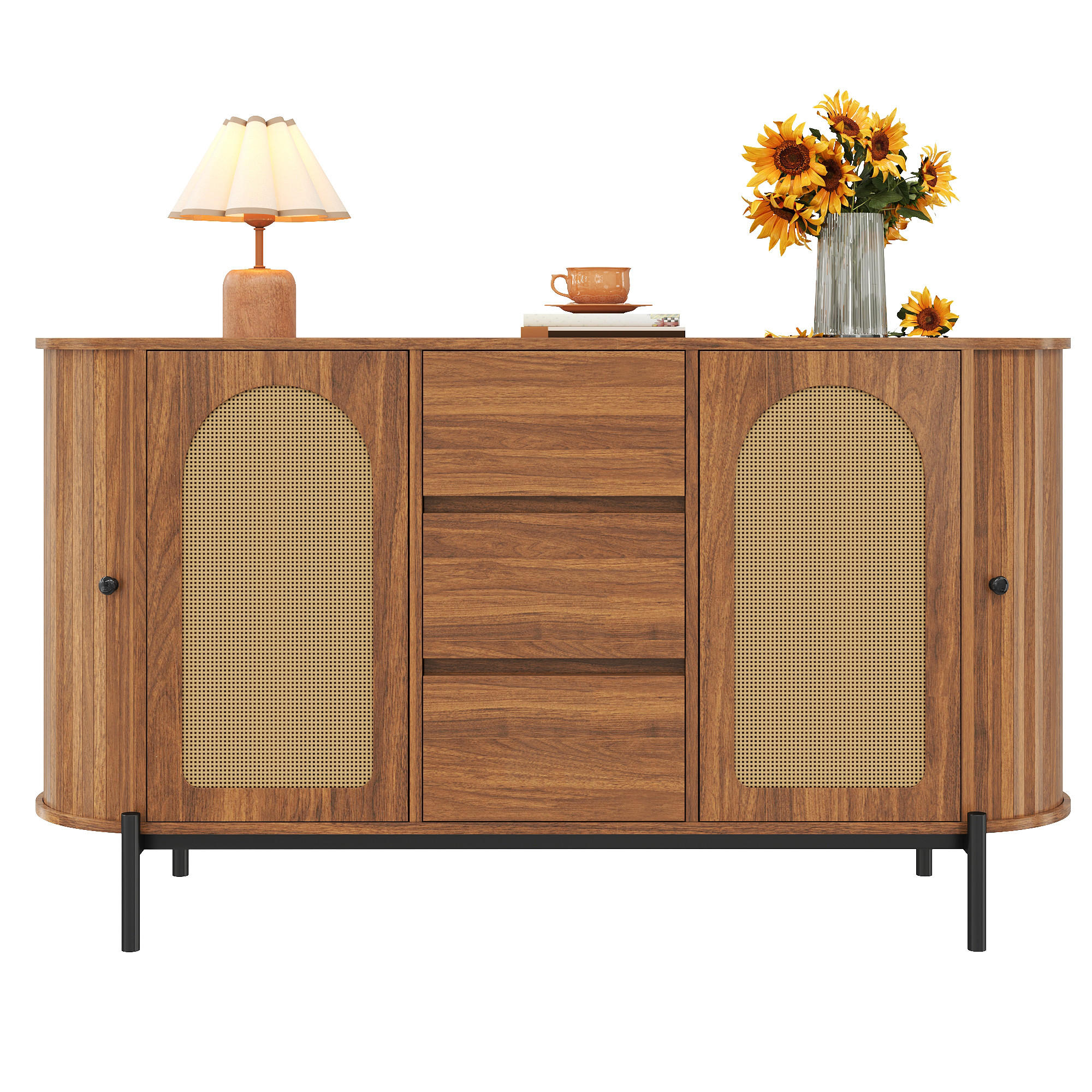 SIDEBOARD i tr&auml;optik Ovalt f&ouml;rvaringssk&aring;p med justerbara hyllor och skjutd&ouml;rrar, B140/D38/H77,5 cm Brun 77.5/140/38 cm