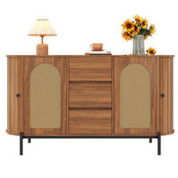 SIDEBOARD in Holzoptik Ovaler Aufbewahrungsschrank mit verstellbare Einlegeböden und Schiebetüren, B140/T38/H77,5(cm) - Schwarz/Braun, Holzwerkstoff/Metall (140/77.5/38cm) - STILVORA