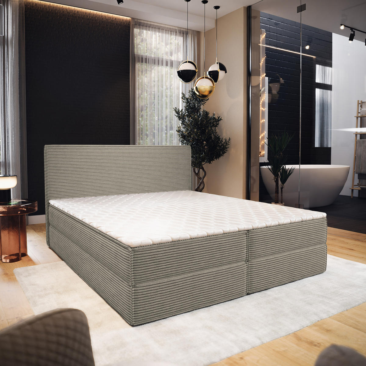 BOXBETT PELLIO 180x200 cm mit Matratze und Topper - Beige - Beige, Holz (180/200cm) - MASSENO
