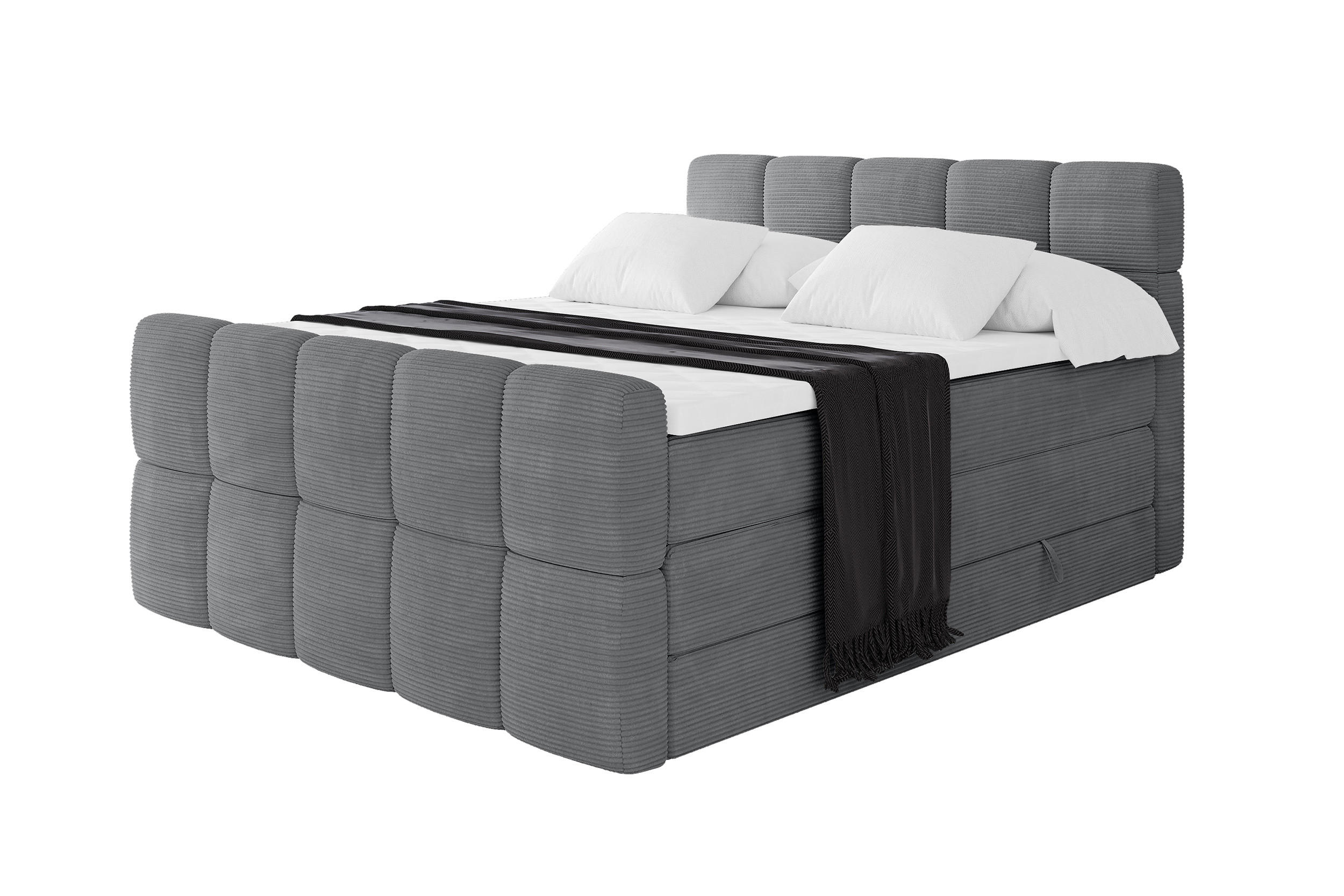BOXBETT mit Matratze H3/H4 - FAMA-Z KING - 120x200 cm Dunkelgrau Poso - Taupe, Holzwerkstoff (120/200cm) - ALTDECOR