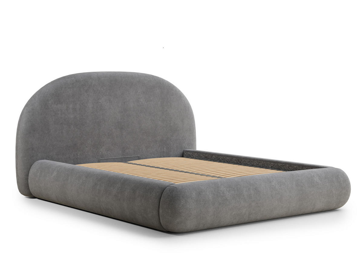 POLSTERBETT Maumere Grau 160/200 cm im Chenille-Stoff - Schwarz/Naturfarben, Holz/Holzwerkstoff (160/200cm) - Maison de Reve