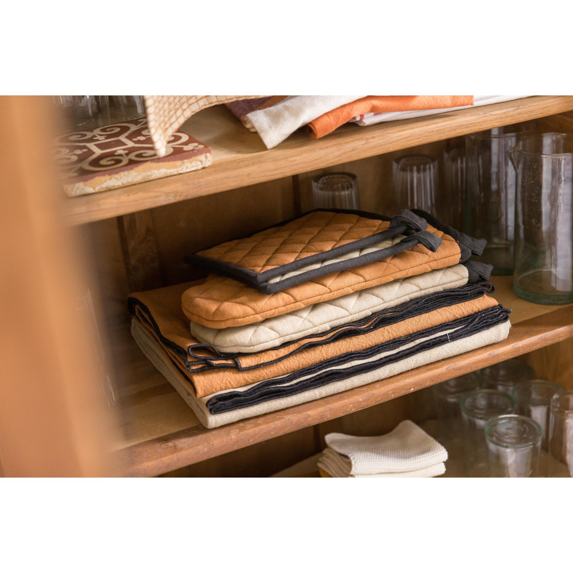 SET AUS TOPFLAPPEN/TOPFHANDSCHUH AUS RECYCELTEM MATERIAL Grace karamell 15 x 32 cm - Terra cotta, Textil (15/32cm) - Winkler
