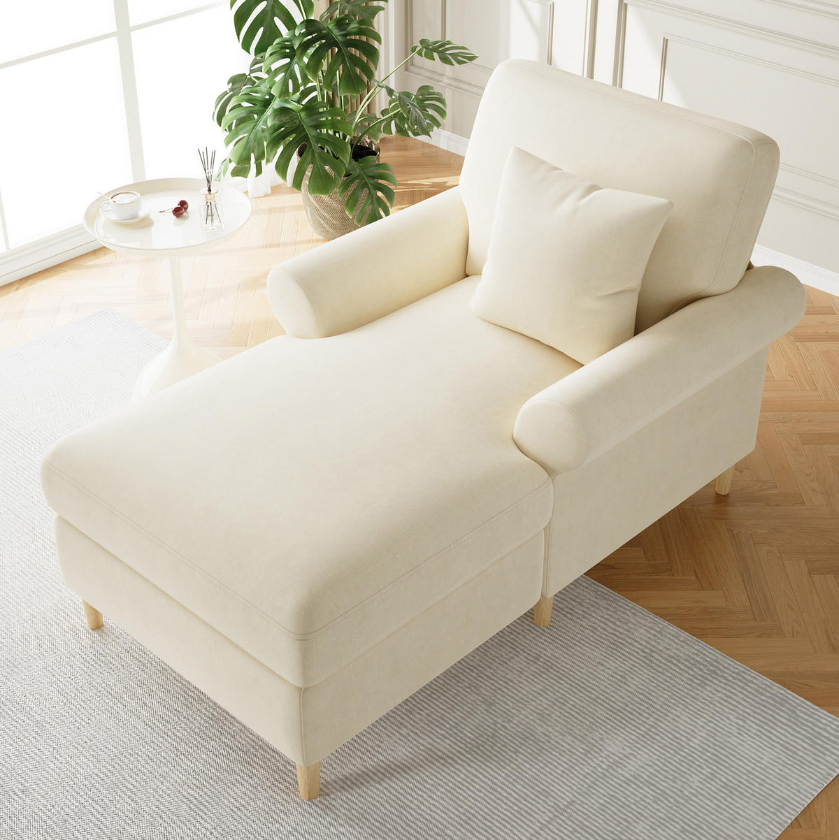 SESSEL mit Liegefunktion 133 x 87 x 90 cm Samt Beige - Beige, Holz (87/90/133cm) - Meubliv