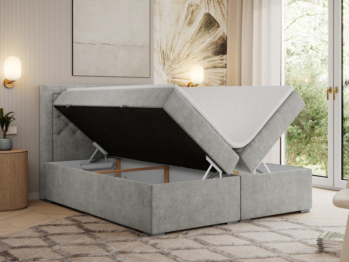 BOXBETT JASIR 200/200 - Dunkelgrau Kunstleder - H4 - Dunkelgrau, Holz/Textil (200/200cm) - MKS