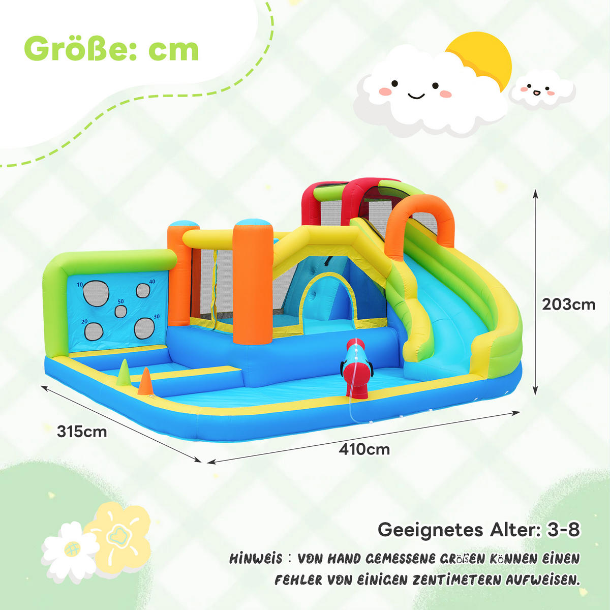 HÜPFBURG Wasserpark Trampolin 450W Gebläse - Blau, Textil (315/410/203cm) - LEBENLANG