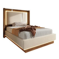 BOXBETT mit Bettkasten & LED, Leinenstoff, hochklappbar mit Lattenrost, 90x200cm, Beige - Beige, Holz/Textil (90/200cm) - LVHOM
