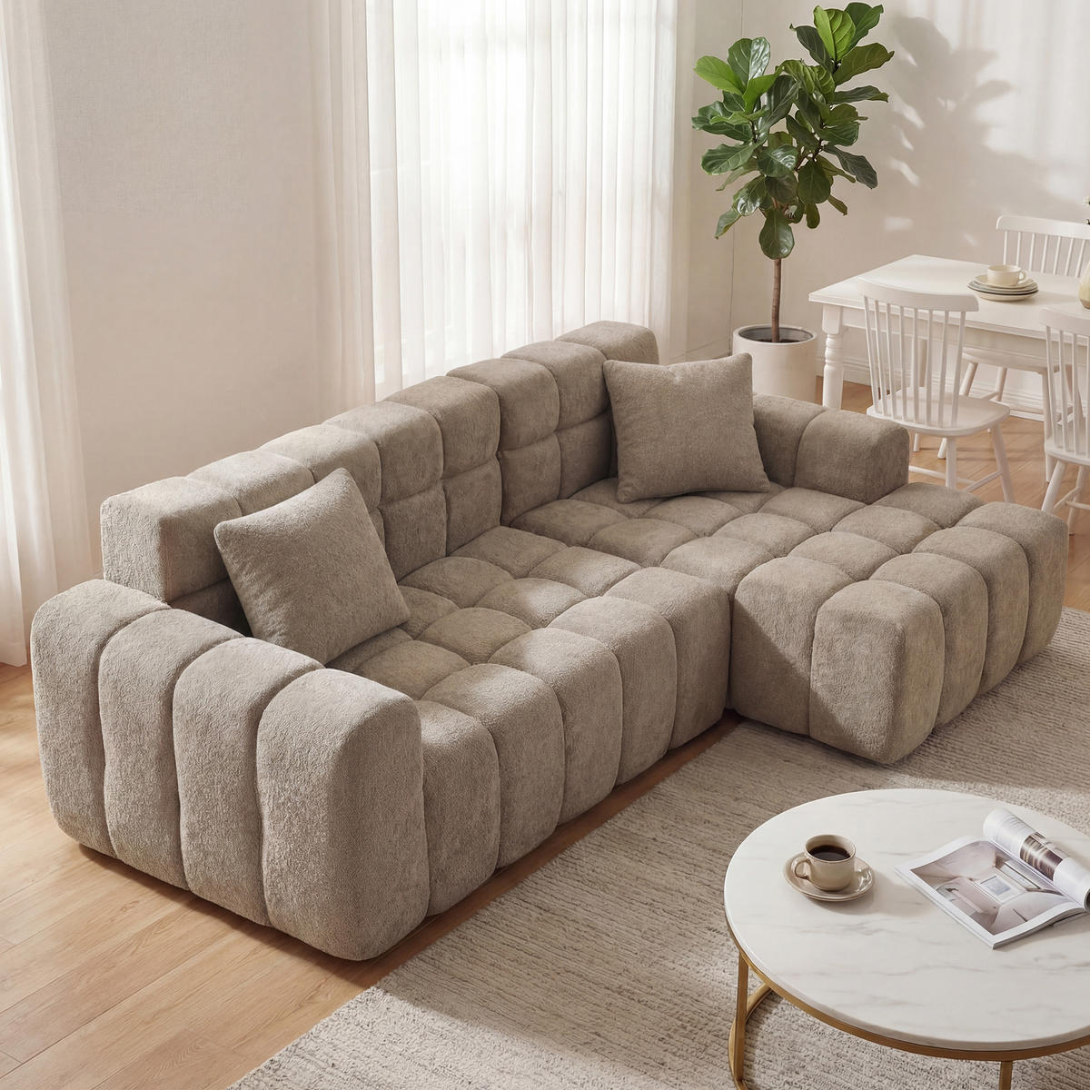 ECKSOFA 250x160x58 cm Kaffeebraun aus Samt, vakuumverpacktes Sofa mit Ottomane und modularer Gestaltung - Hellbraun, Textil (160/250cm) - Modfu