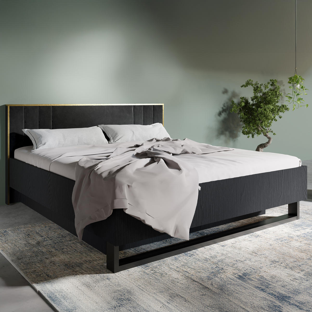 BETTGESTELL VIDIS Doppelbett mit Bettkasten - Schwarz, Holzwerkstoff (160/200cm) - KONSIMO®