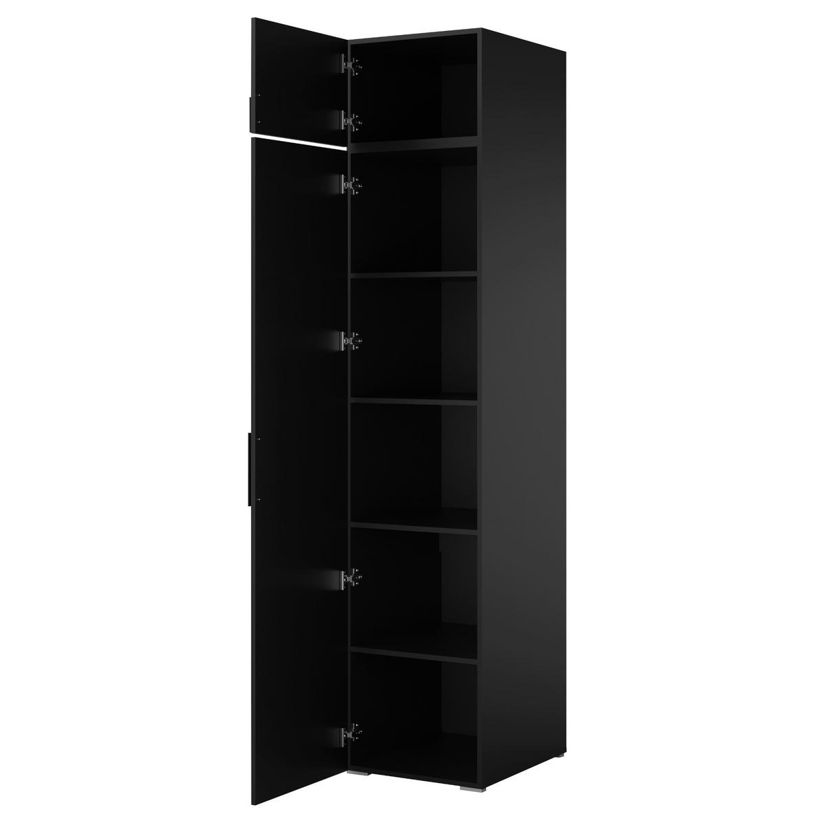 DREHTÜRENSCHRANK mit Einlegeböden und Aufsatz Napoli 1D 50 Schwarz (schwarzer oder goldener Griff) - Silberfarben/Schwarz, Holzwerkstoff/Kunststoff (50/35/60cm) - mzm24