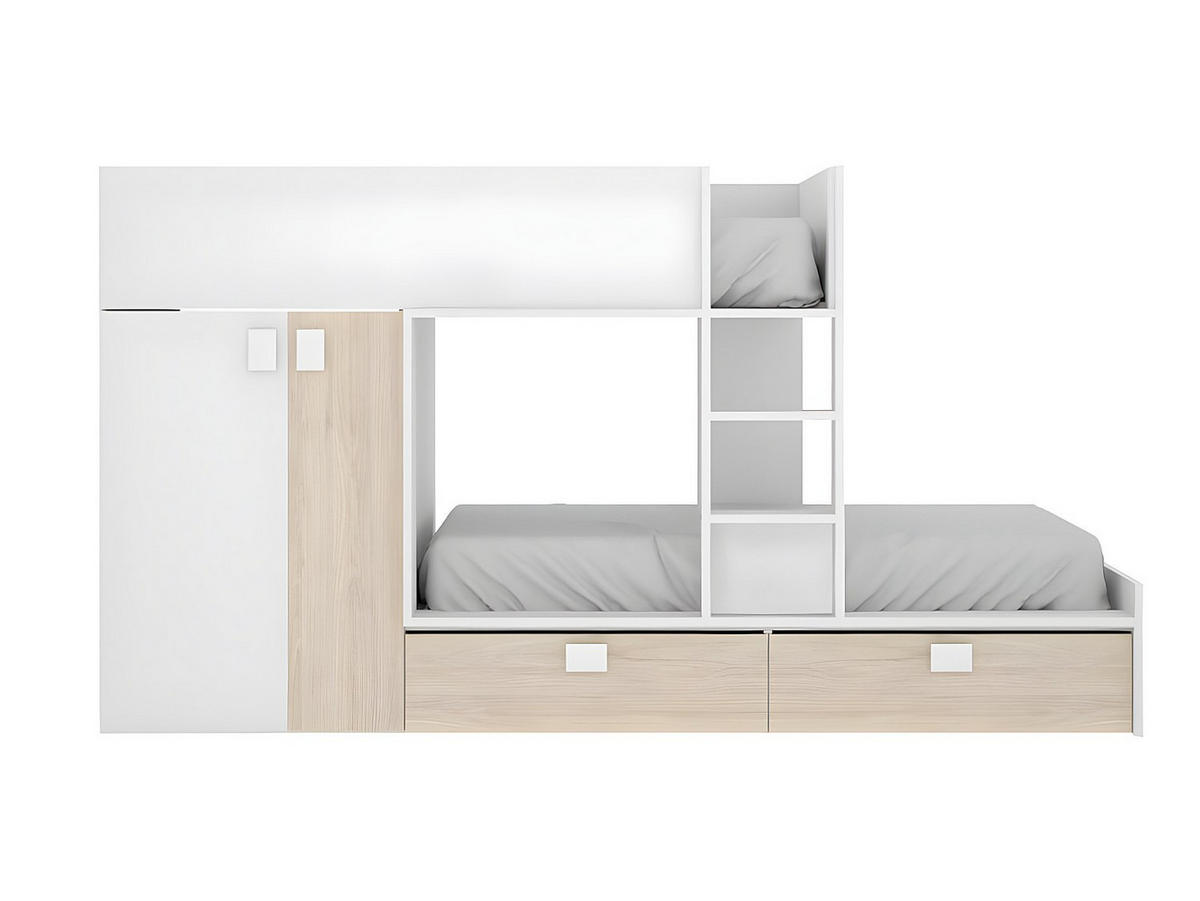 ETAGENBETT - 2 Personen - Holz, Platte - Naturfarben Hell, Weiß - - Naturfarben/Weiß, Holz (90/190cm) - Vente-Unique