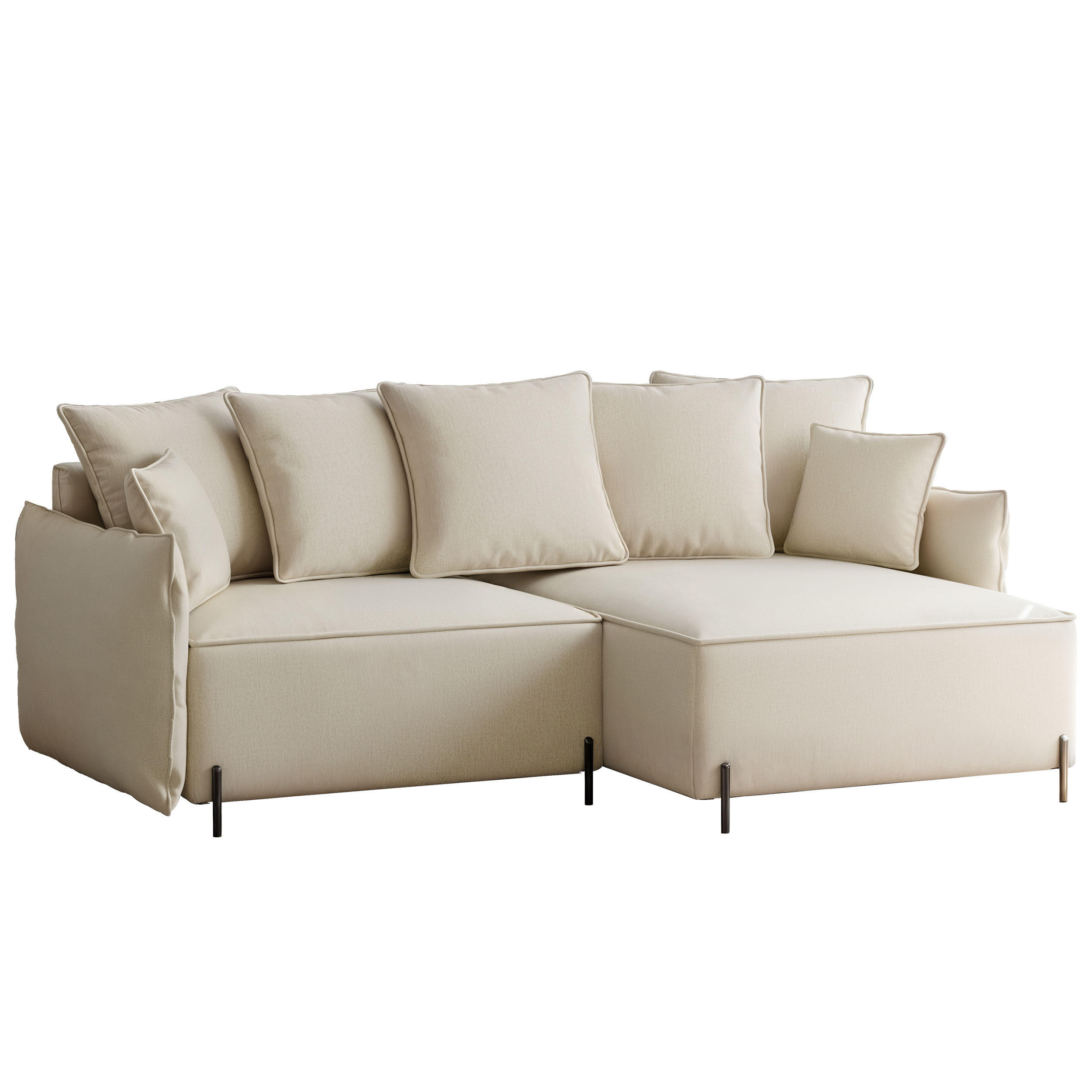 ECKSOFA MARCO Rechts, mit Schlaffunktion und Bettkasten, Creme - Creme, Textil/Metall (221/148cm) - Idohome