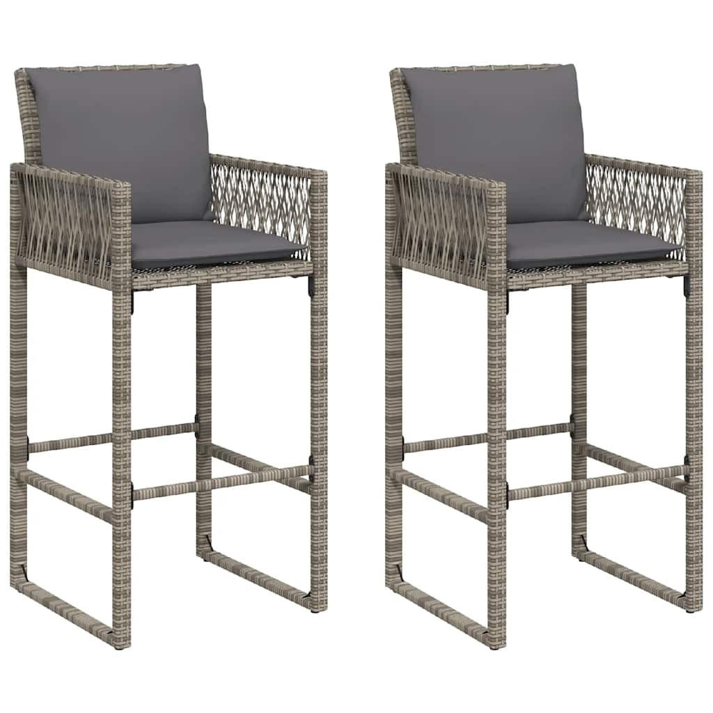 GARTEN-BARHOCKER Mit Kissen 2 Stk. Grau Poly Rattan - Grau, Kunststoff (58/118/52cm) - vidaXL