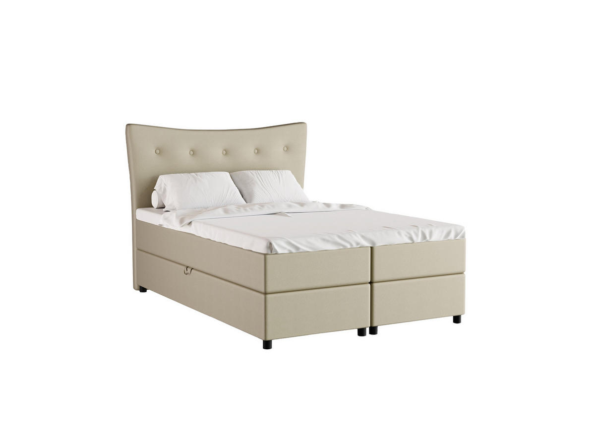 BOXBETT Nevada 140 x 200 cm Doppelbett mit hochwertiger Bonell-Matratze und Topper - ecru - Ecru, Holz (140/200cm) - Homesy