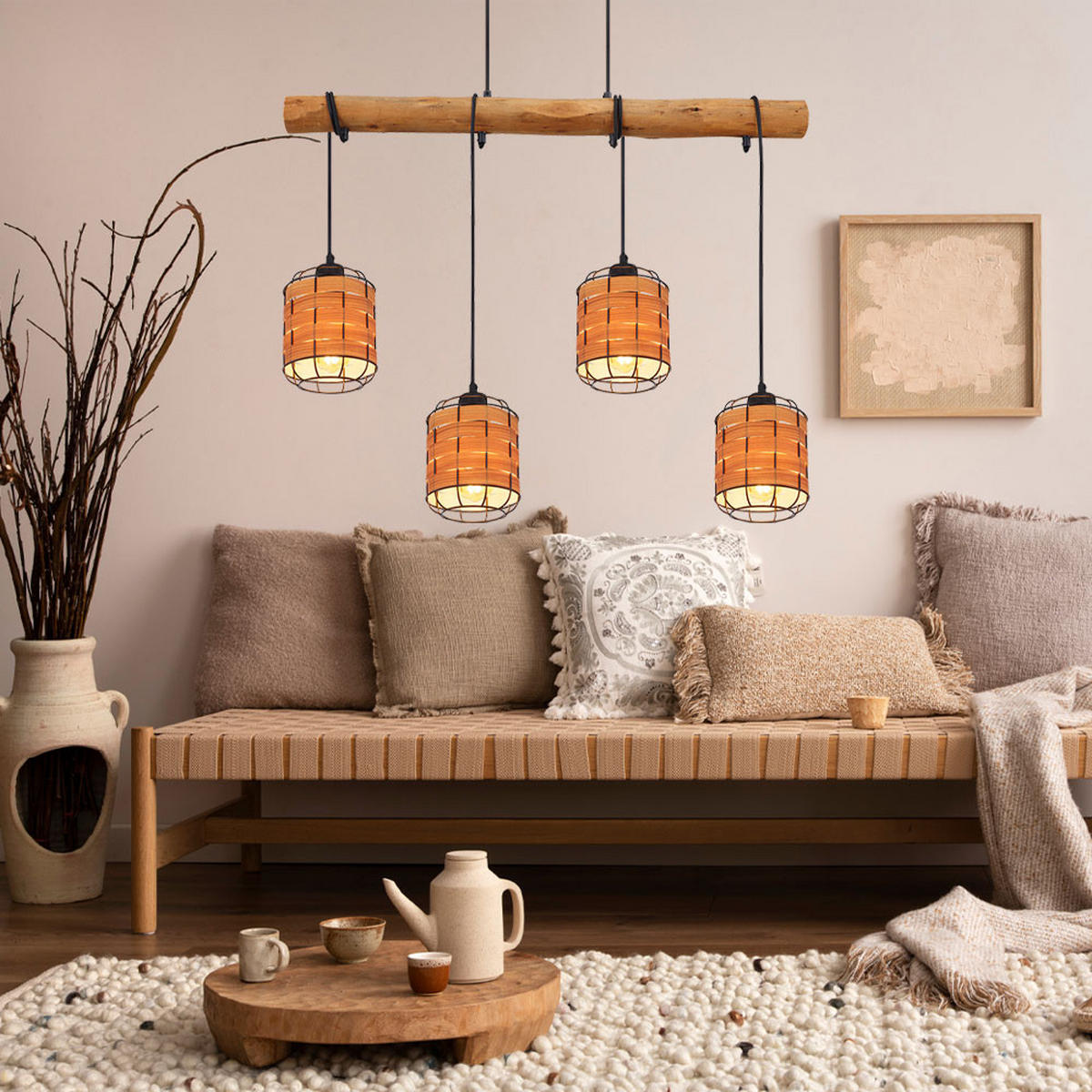 LED HÄNGELEUCHTE Metall Holzoptik Braun - Braun, Metall (80/15/120cm) - Globo Lighting