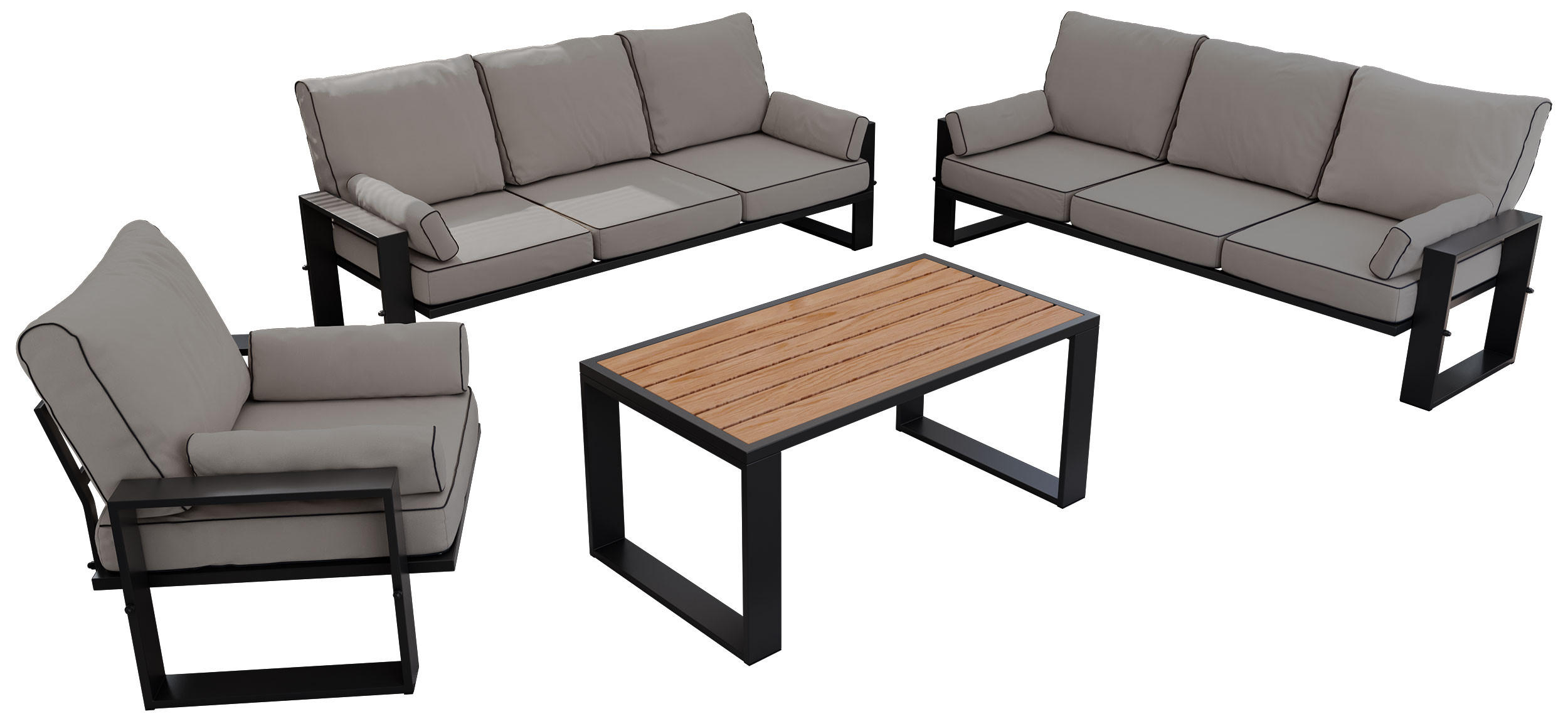 GARTENMÖBEL-SET ELBA:  1x Tisch, 2x Sofa, 1x Sessel - Grau - Grau, Textil - MKS