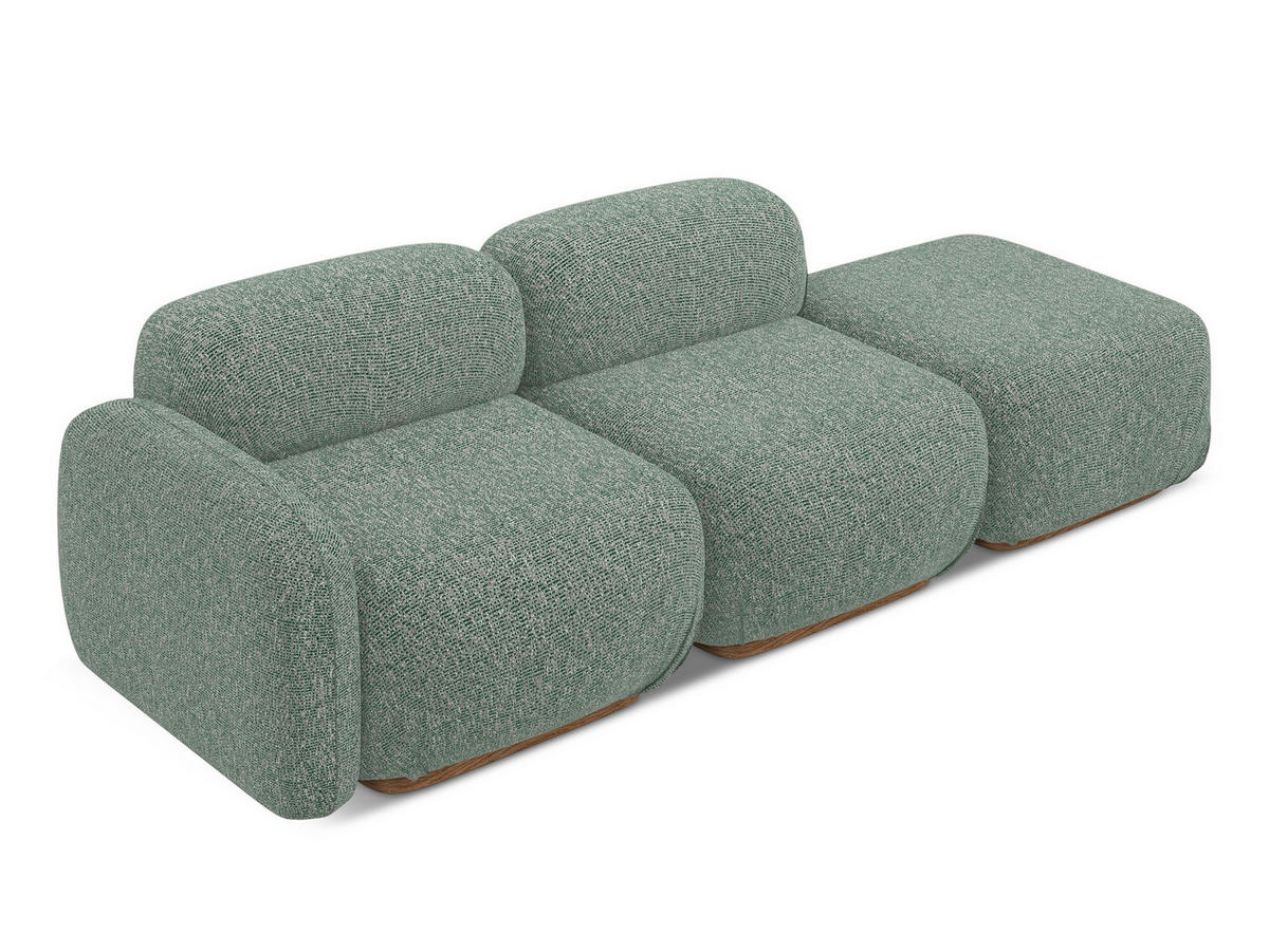 3-SITZER SOFA Rechts Strukturstoff Stoff Grün - Braun/Hellgrün, Holz/Textil (258/73/95cm) - Makamii