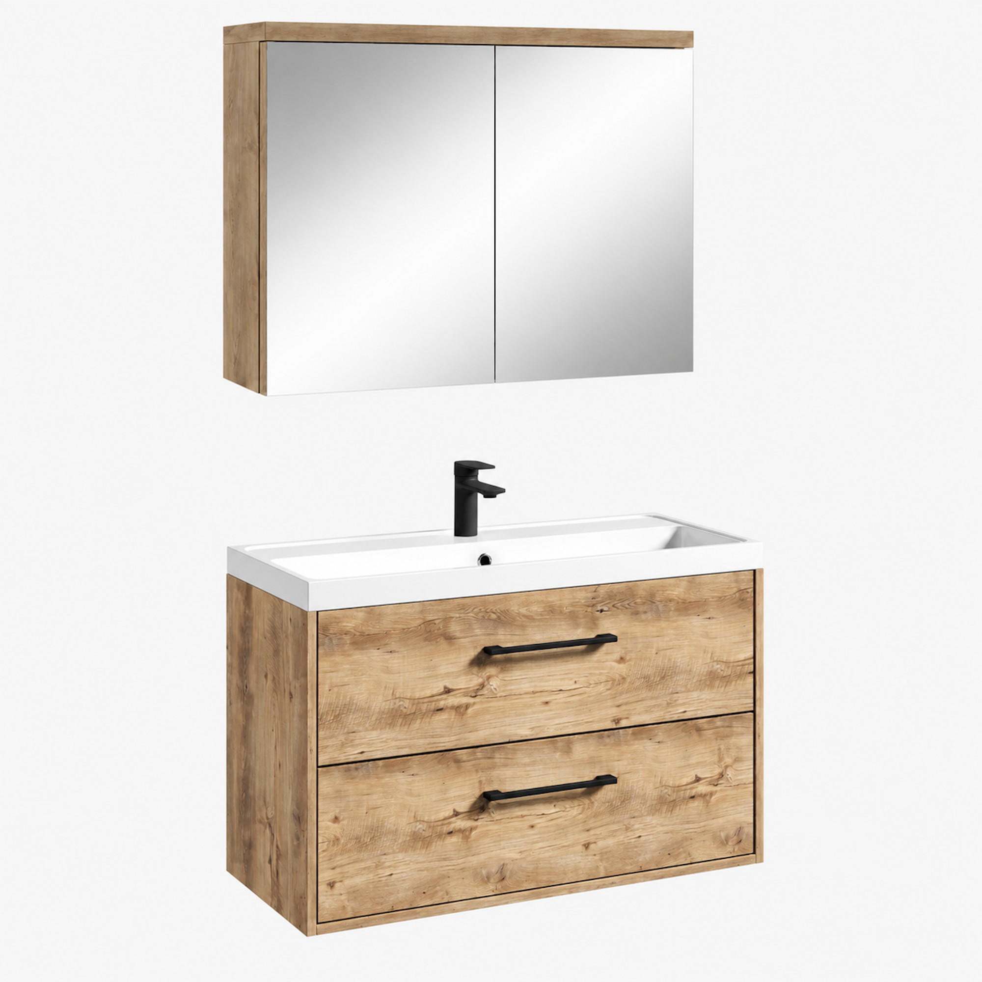 BADMÖBEL-SET Florence 2 Teile Kastanien Eiche - 80 x 40 x 51 cm - Eichefarben, Holz (80/51/40cm) - Badplaats