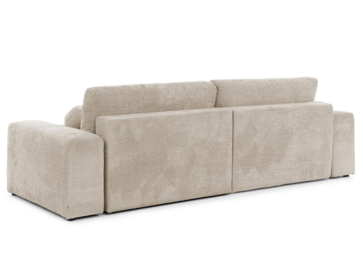 ECKSOFA Puffy mit Schlaffunktion und Bettkasten - besonders weich und puffig aus Beige Chenille-Stoff - Ottomane rechts - Beige/Creme, Holz/Kunststoff (266/138cm) - S-Style Möbel